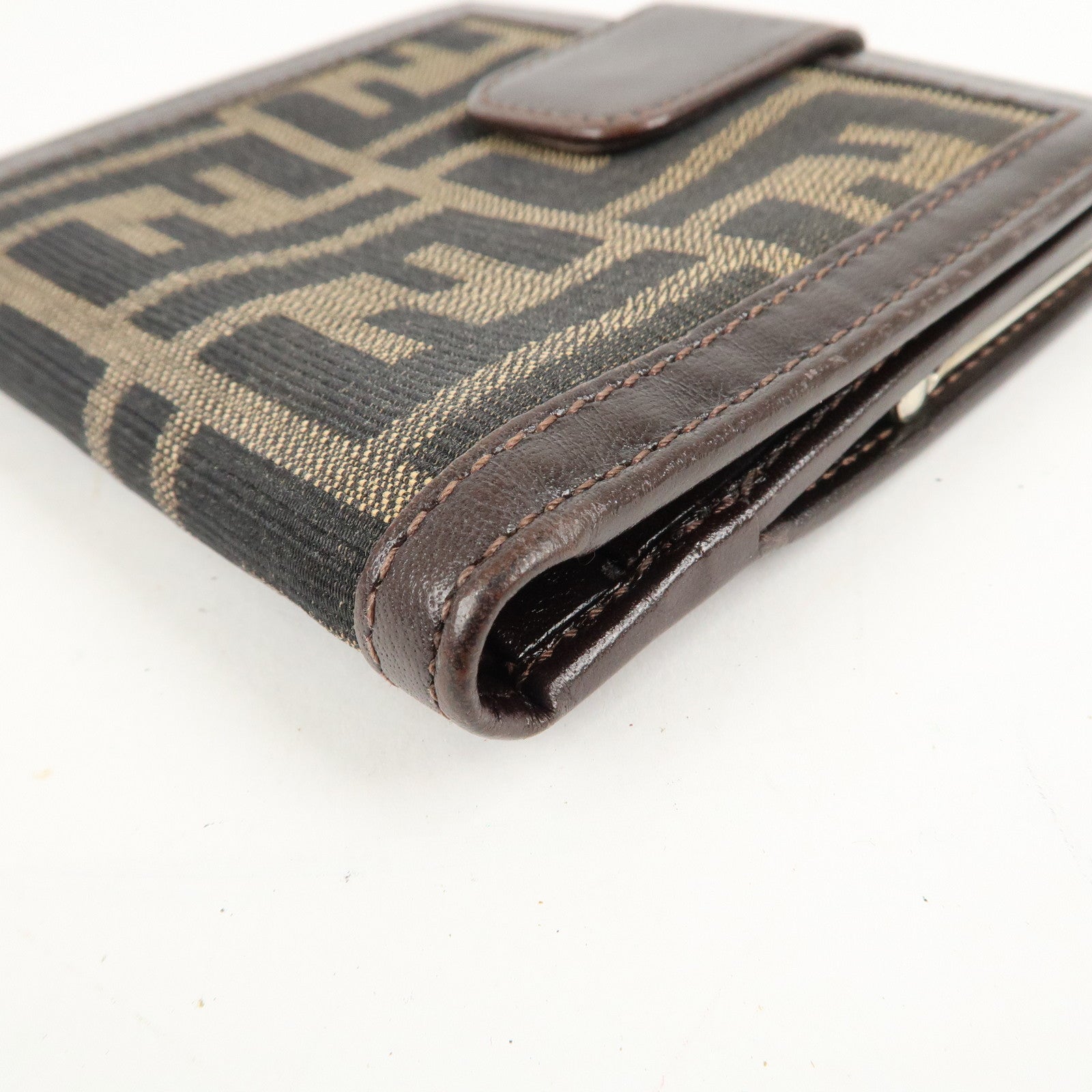 FENDI Zucca Set of 2 Canvas Leather Bi-fold Wallet Brown Black Used
