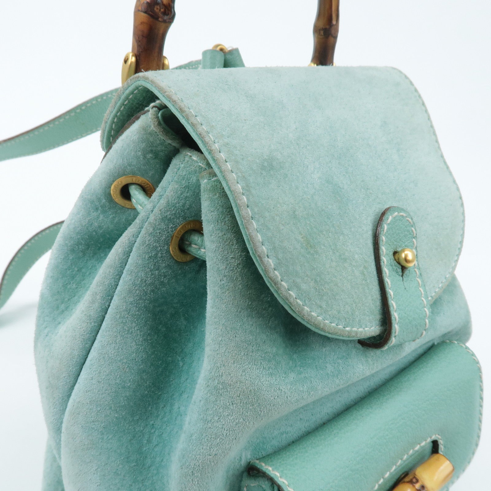 GUCCI Bamboo Suede Leather Mini Back Pack Green 003.2058.0030