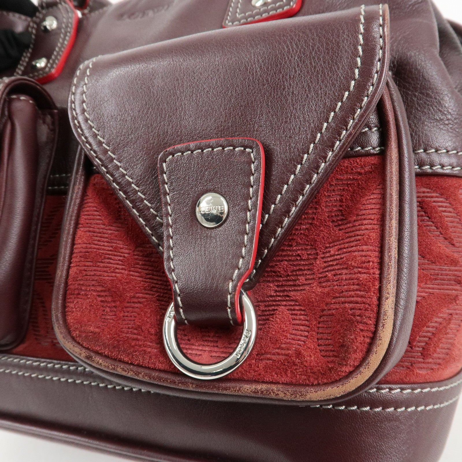 LOEWE Anagram Suede Leather Hand Bag Bordeaux