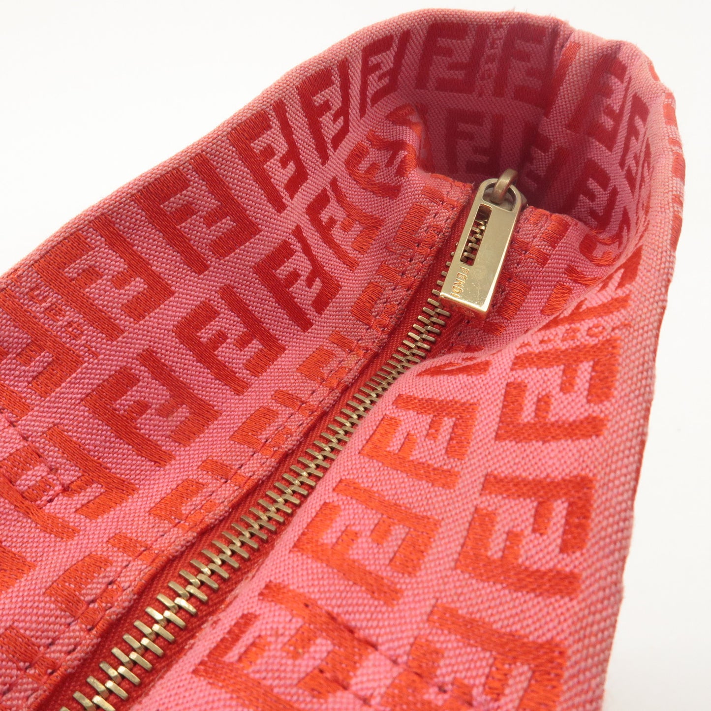 FENDI Zucchino Canvas Leather Tote Bag Red Beige 8BH025
