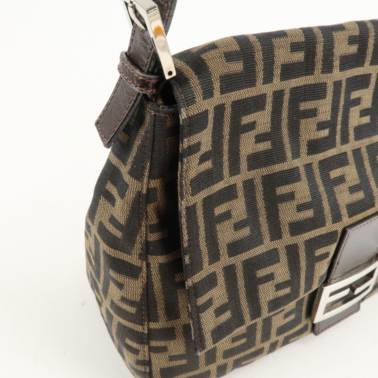 FENDI Mamma Baguette Zucca Canvas Leather Shoulder Bag 26325