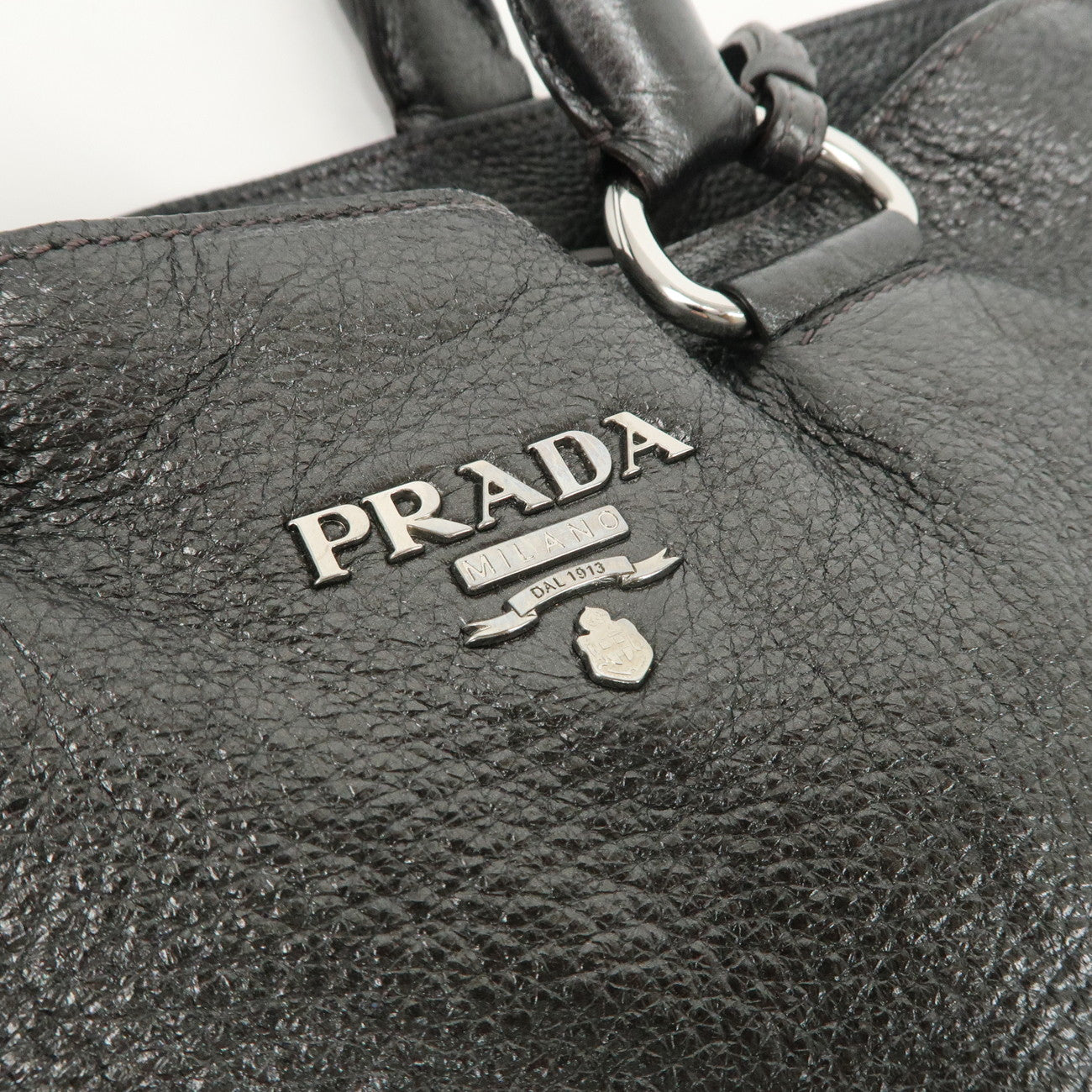 PRADA Leather 2 Way Bag Tote Bag Metallic Gray  Hardware