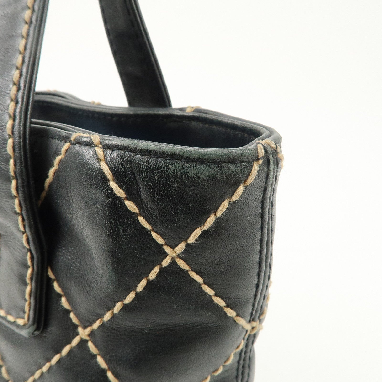 CHANEL Wild Stitch Lamb Skin Tote Bag Hand Bag Black A18126 Used