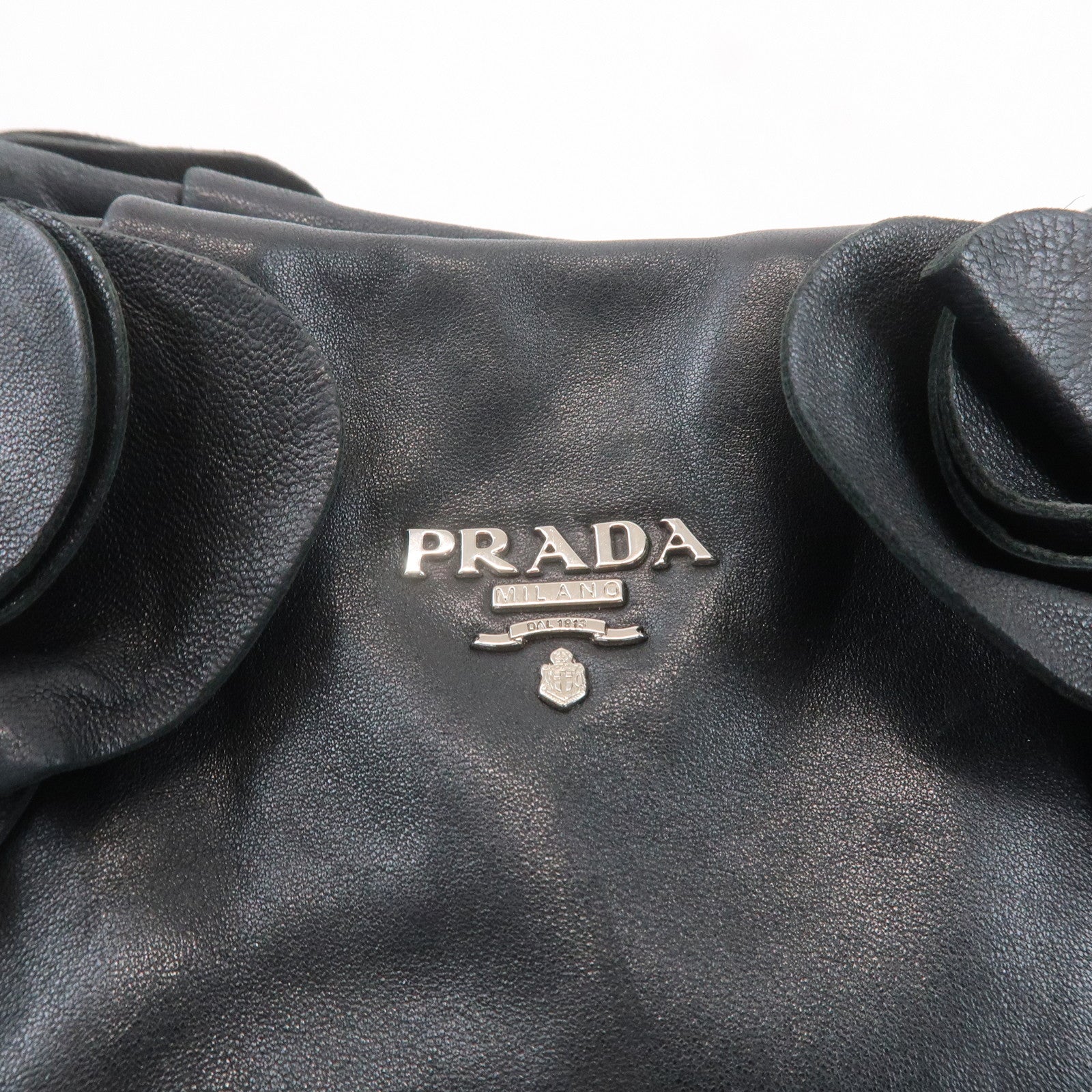 PRADA Leather Gathered Shoulder Bag Black