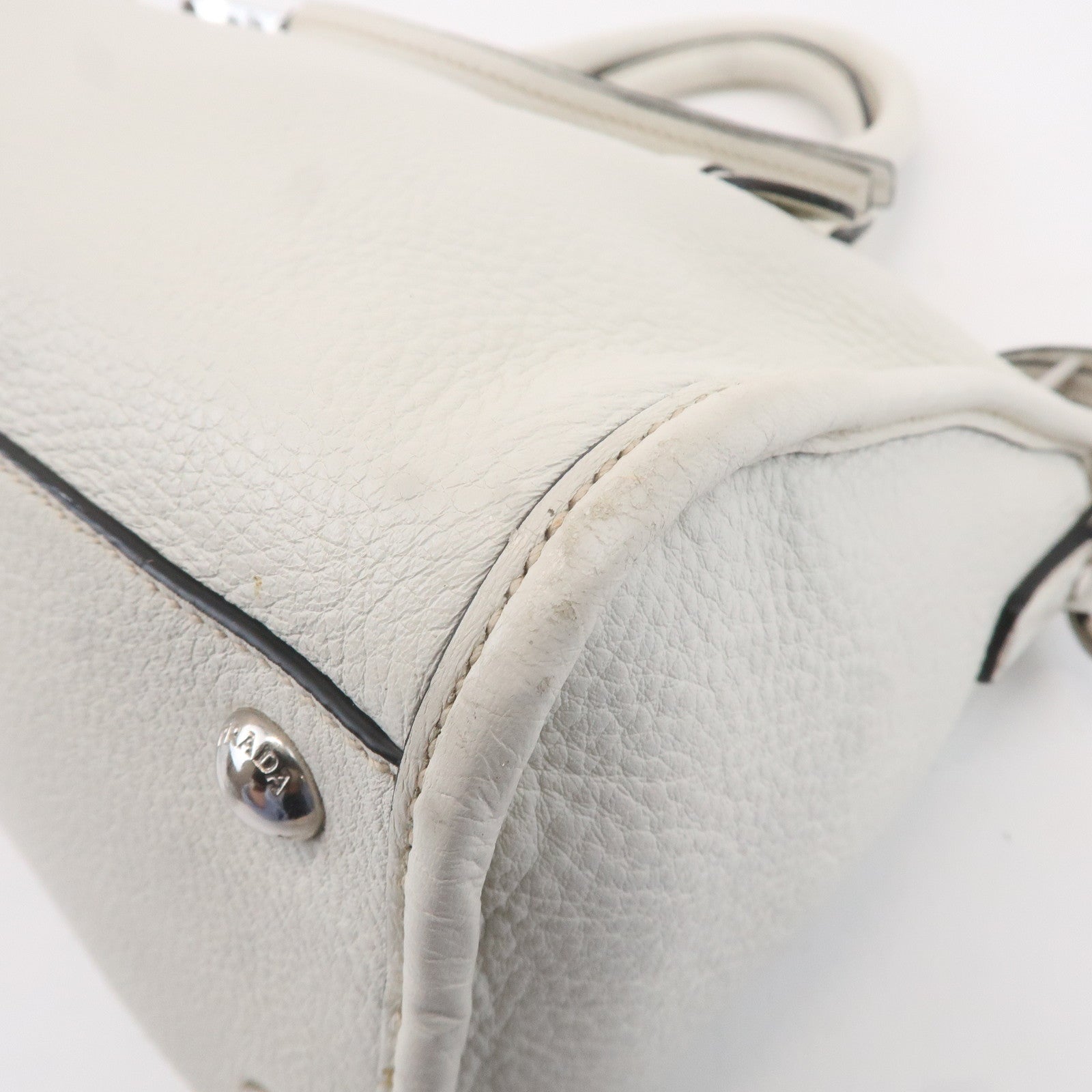 PRADA Leather Vitello Phenix 2WAY Bag Hand Bag White 1BB022