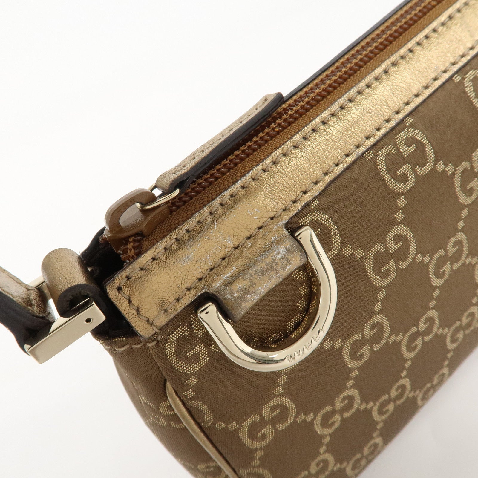 GUCCI Abbey Guccissima GG Satin Leather Hand Bag Gold 145750 Used