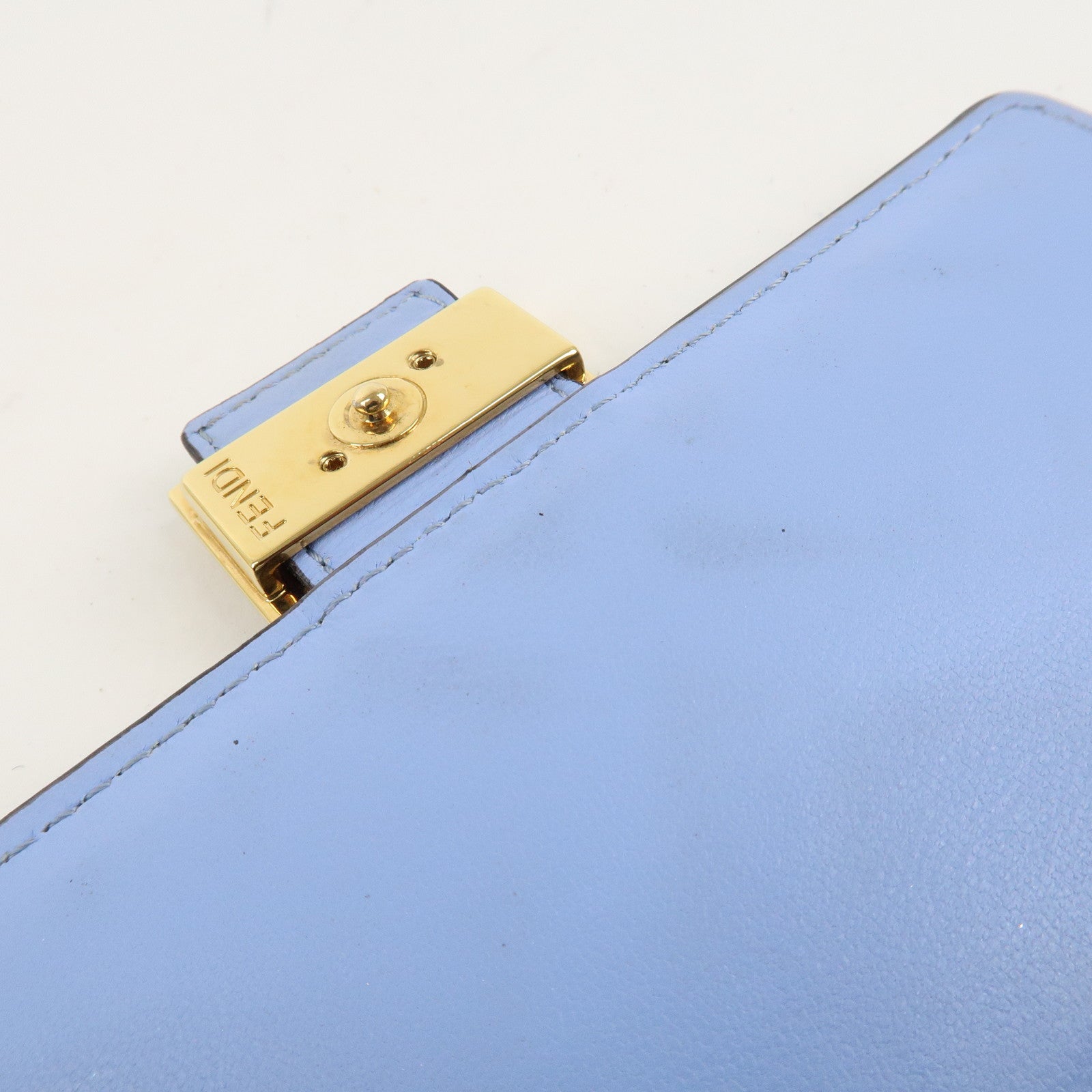 FENDI Leather Embossed Bi-fold Wallet Light Blue 8M0419