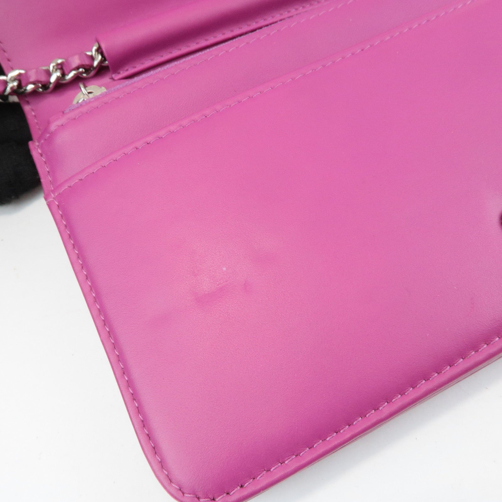 CHANEL COCO Mark Shevron Patent Leather V Stitch Chain Wallet Used