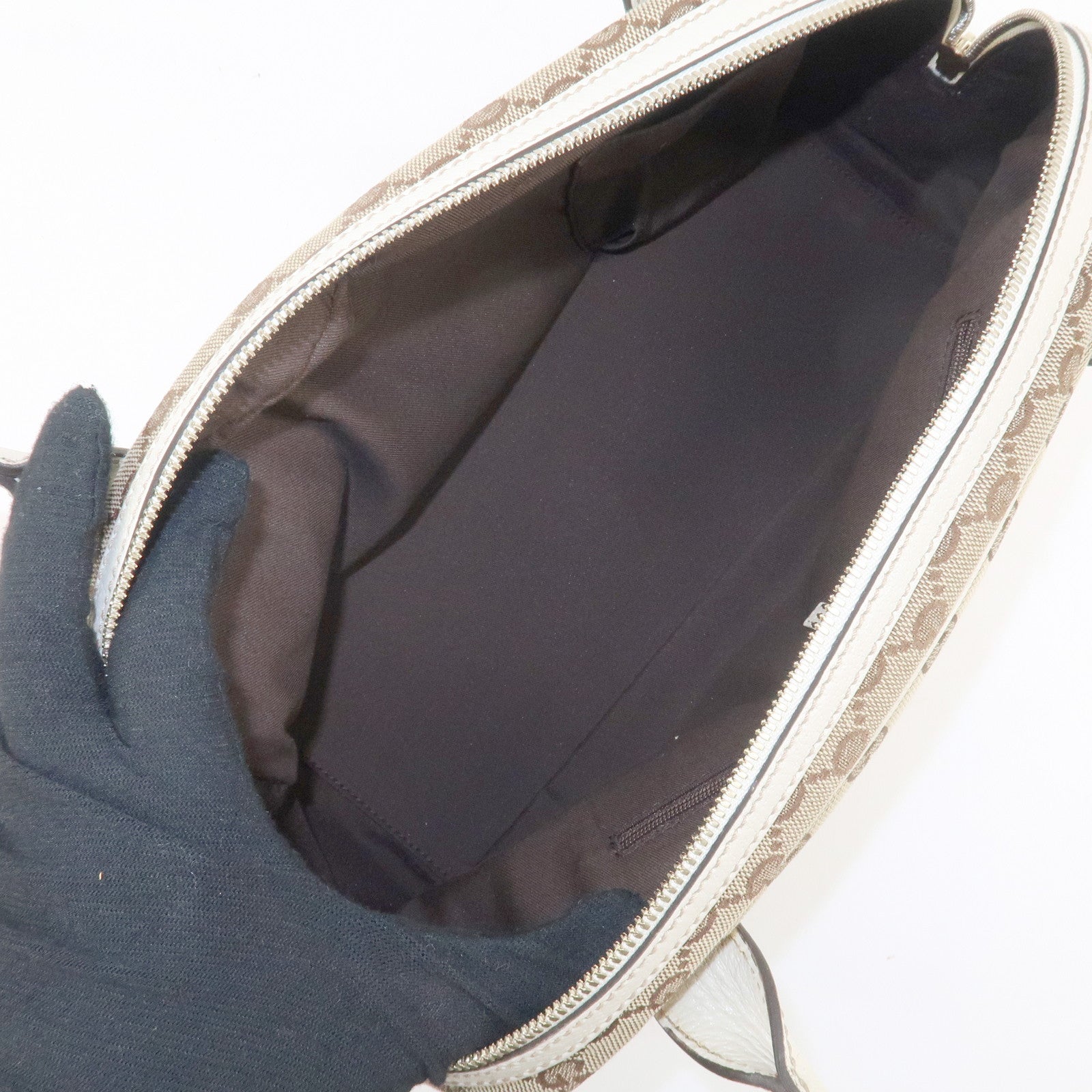 GUCCI Princy Sherry GG Canvas Leather Mini Boston Bag Beige 161720 Used