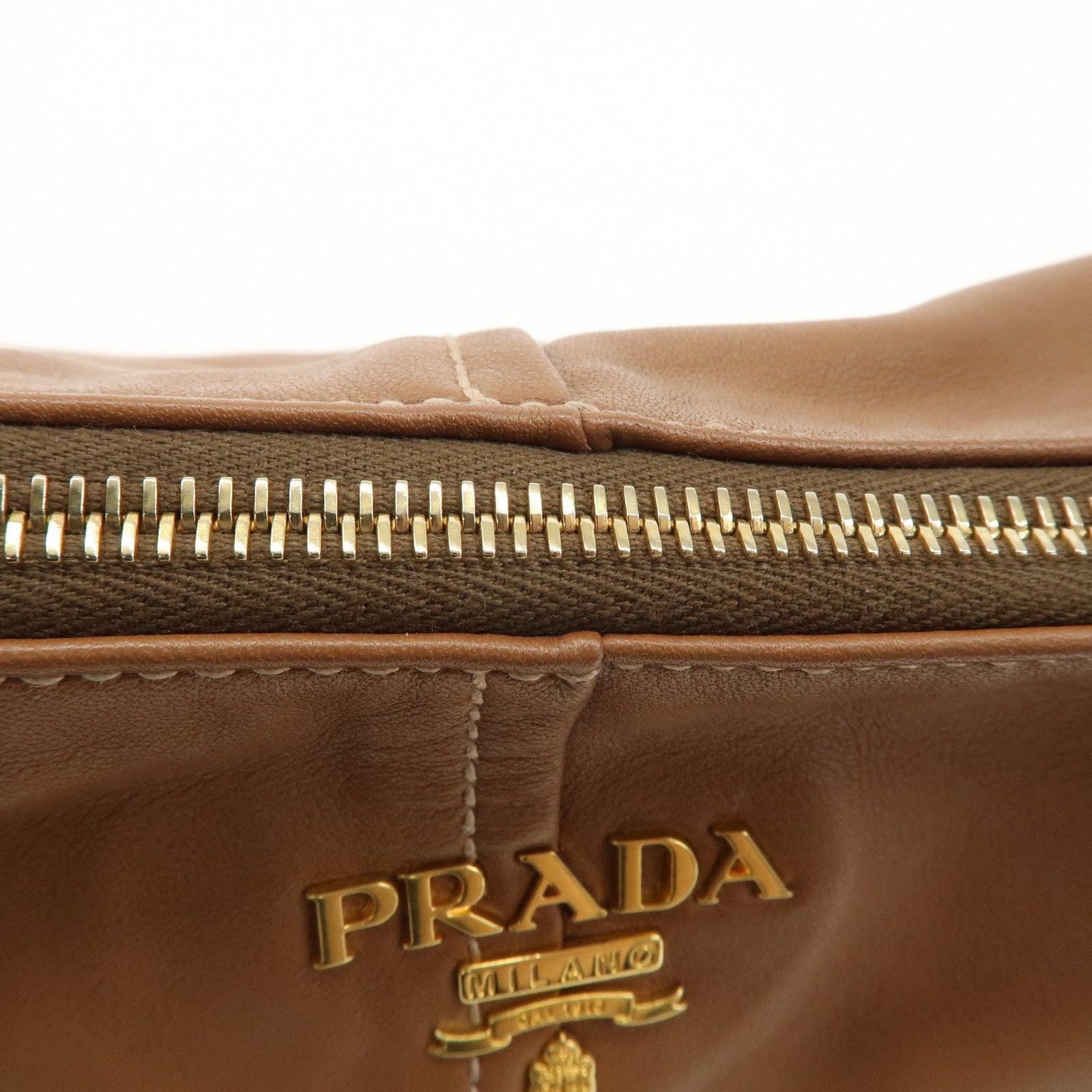 PRADA Leather Shoulder Bag Hand Bag Brown