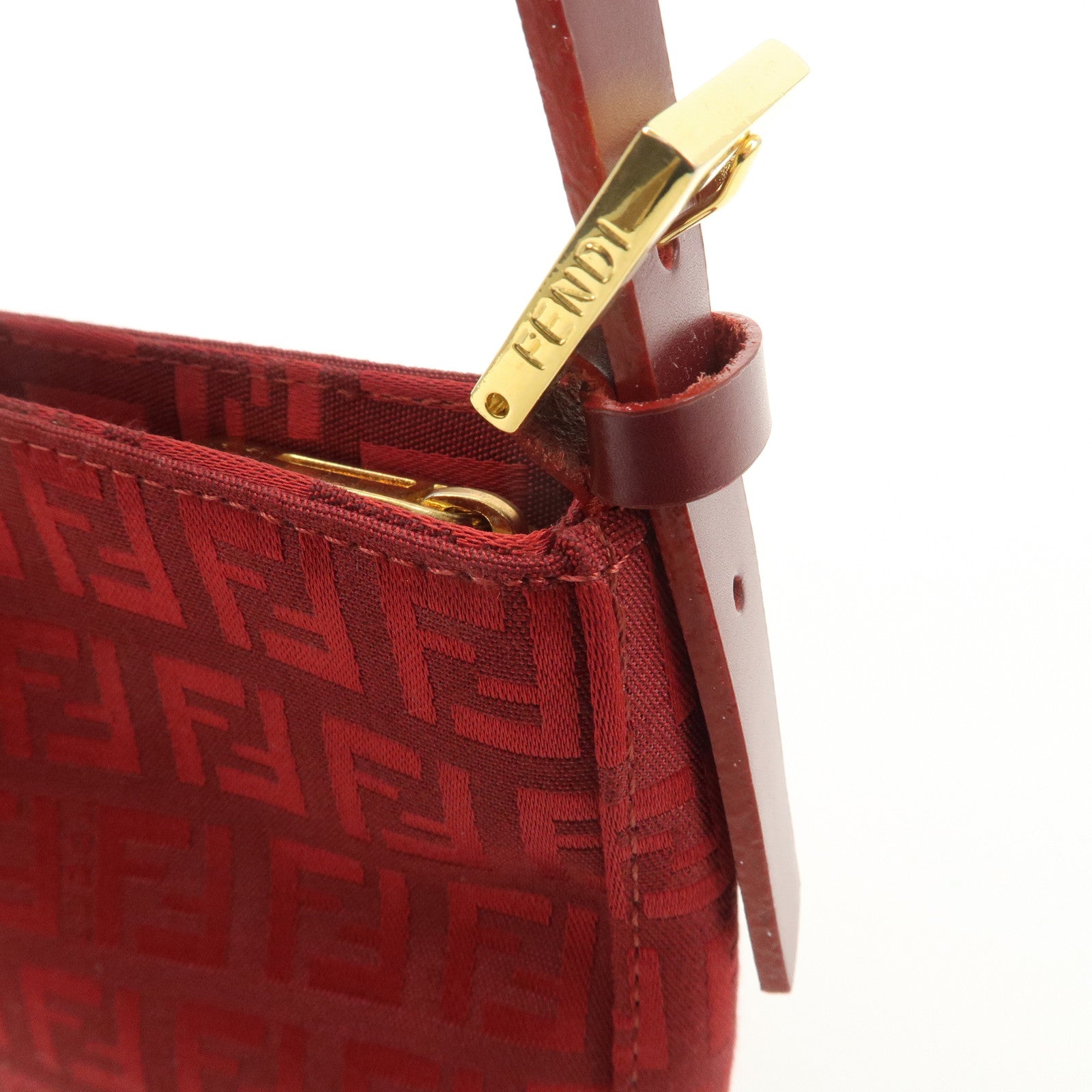 FENDI Zucchino Canvas Leather Shoulder Bag Purse Red 8BR042 Used