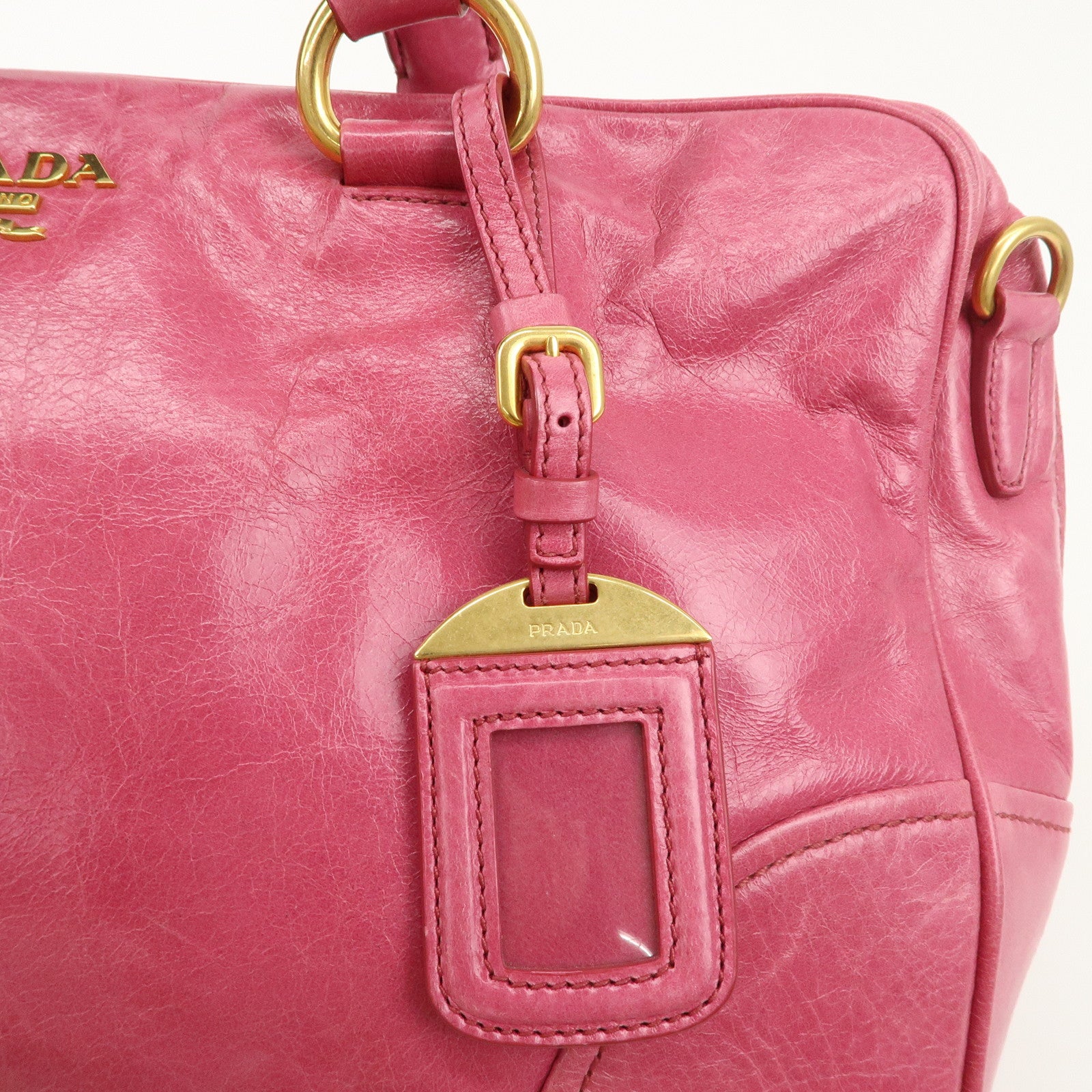 PRADA Logo Leather 2 Way Hand Bag Tote Bag Pink