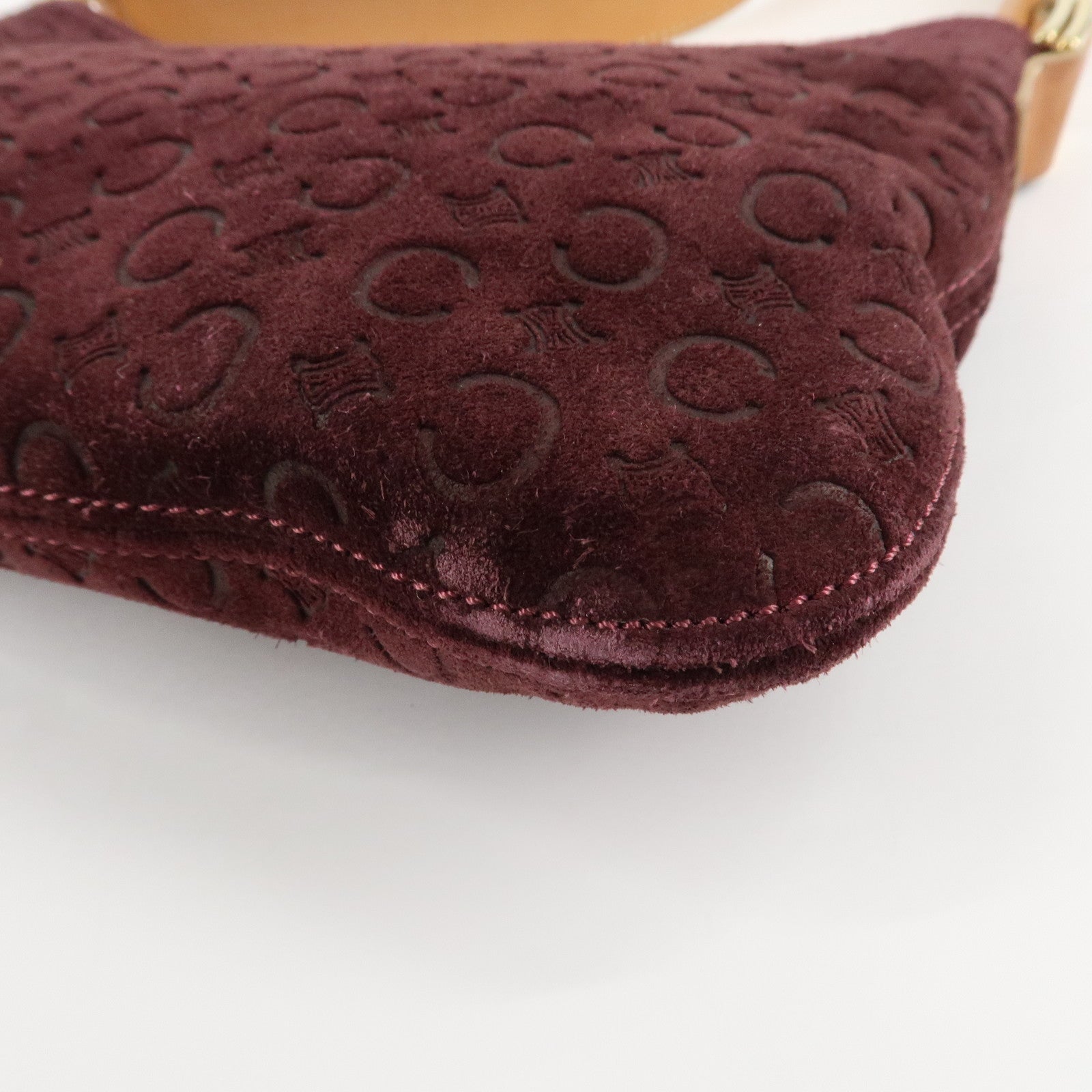 CELINE Suede Shoulder Bag Wine Beige MC00/2 Used