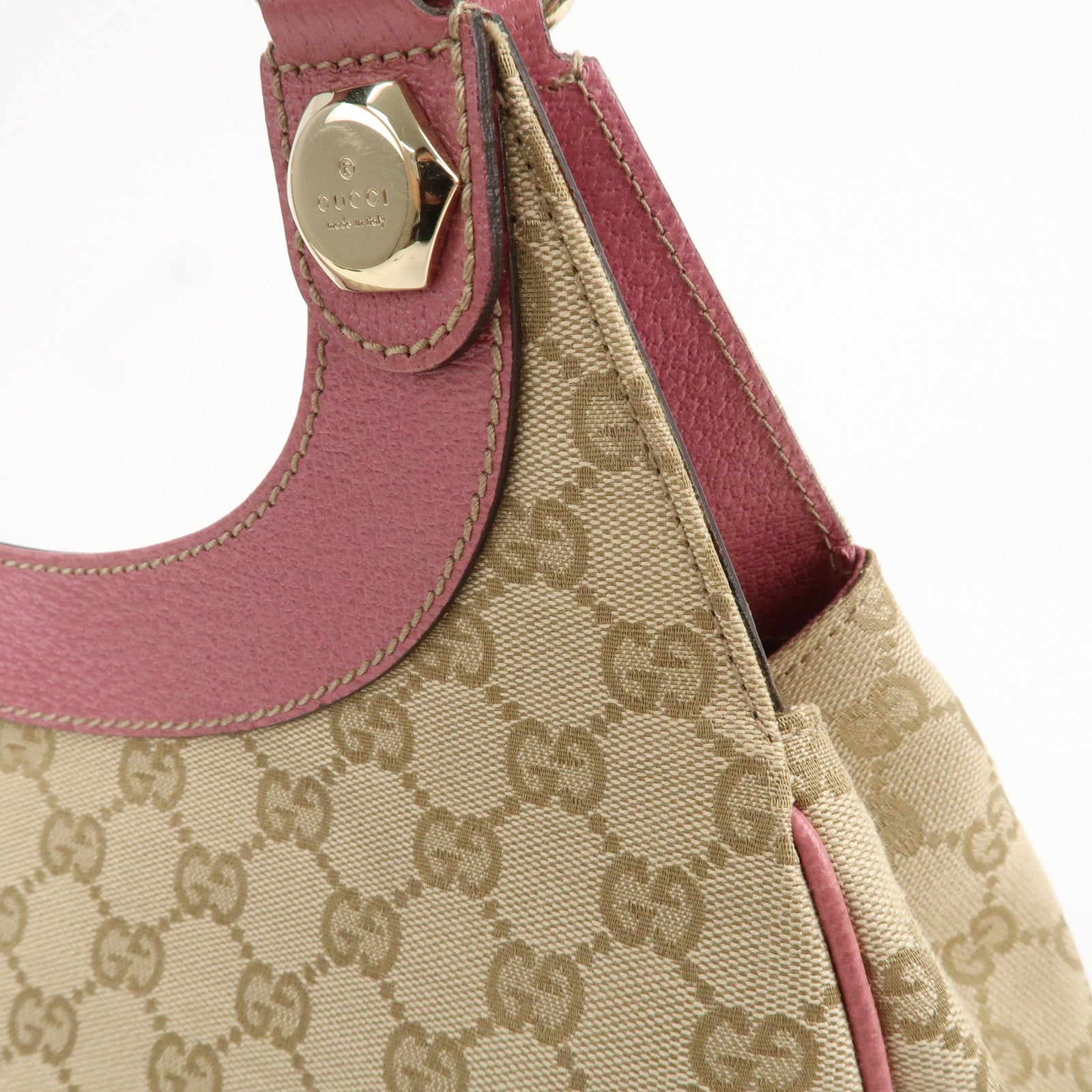 GUCCI GG Canvas Leather Shoulder Bag Hand Bag Pink 154982