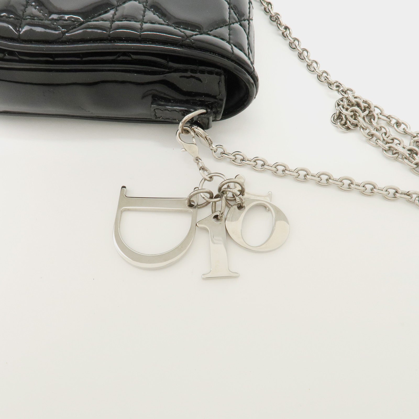 Christian Dior Cannage Patent Leather Chain Shoulder Bag Black Used
