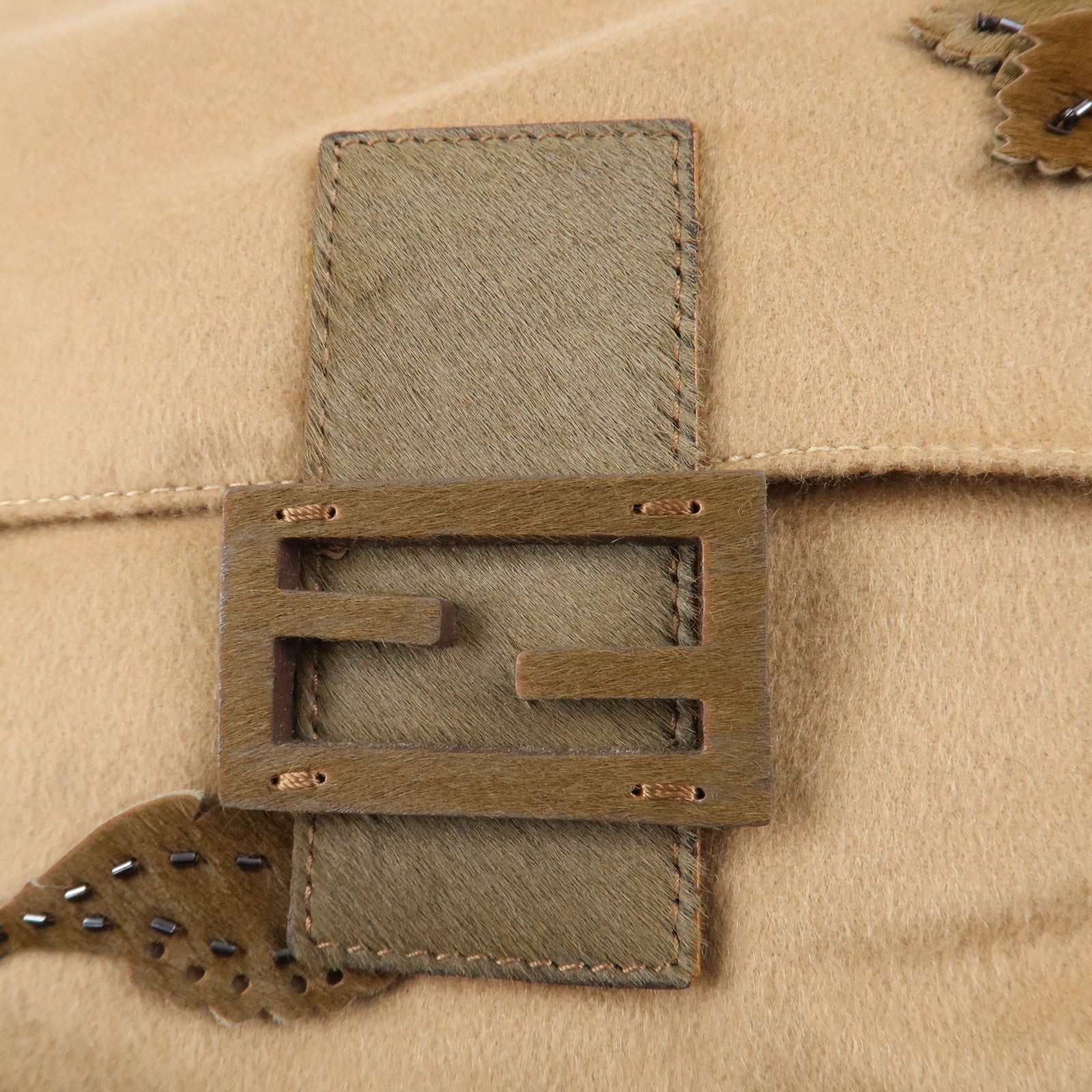 FENDI Mamma Baguette Wool Unborn Calf Shoulder Bag 26325 Used