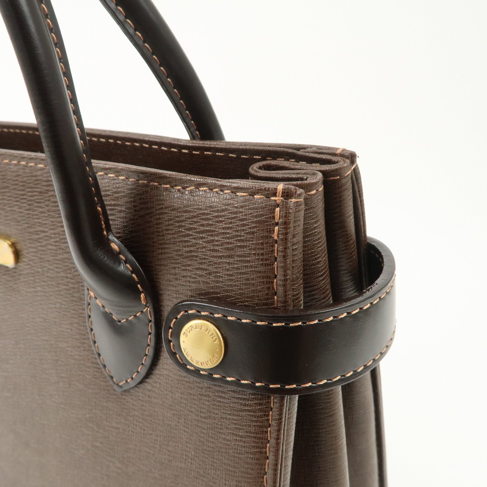 BURBERRY Leather Tote Bag Hand Bag Brown Used