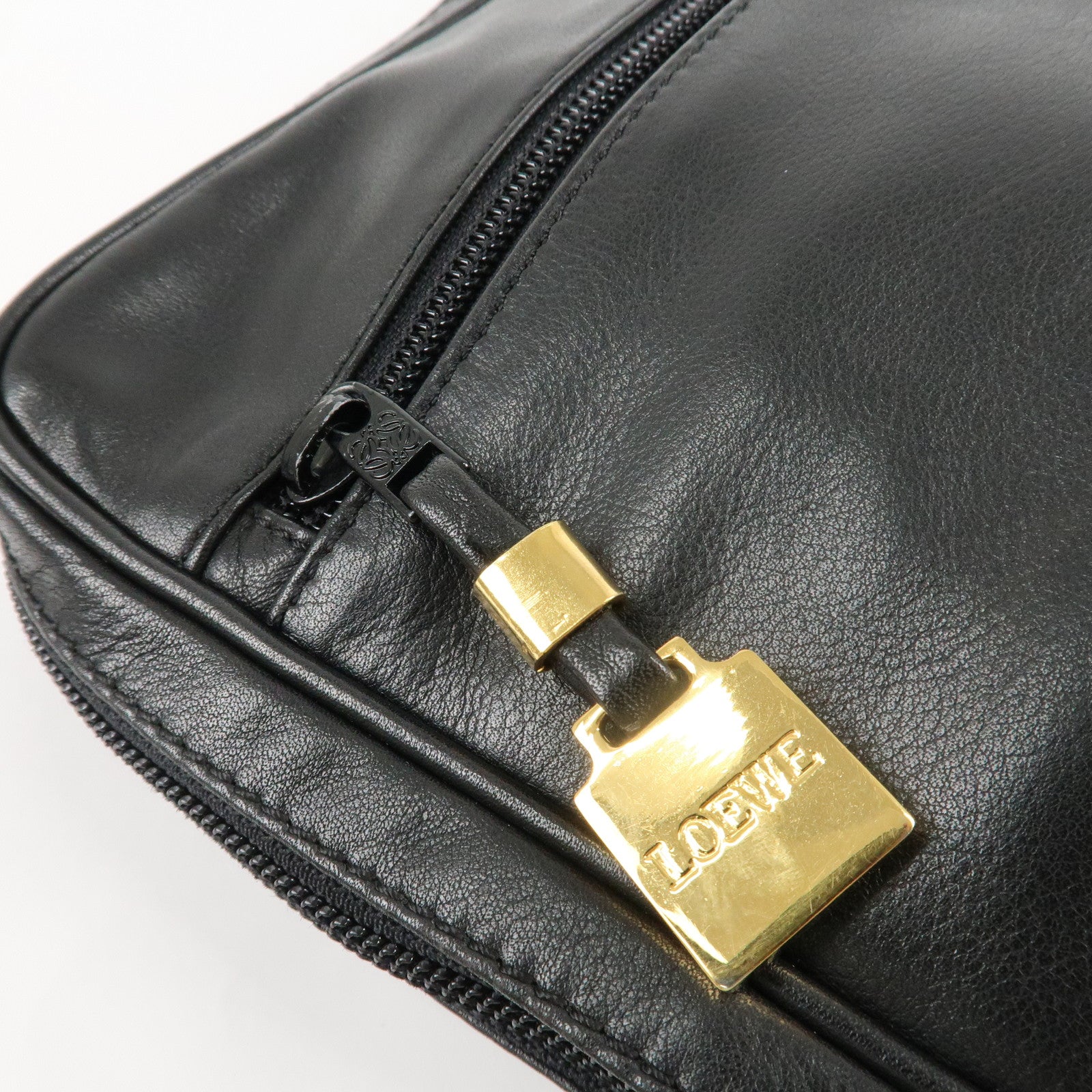 LOEWE Anagram Leather Clutch Bag Second Bag Black