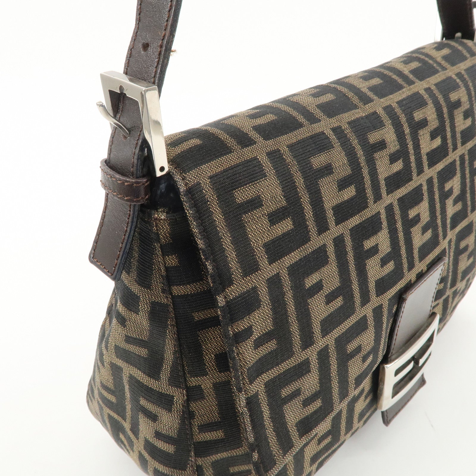 FENDI Mamma Baguette Zucca Canvas Leather Shoulder Bag 26325