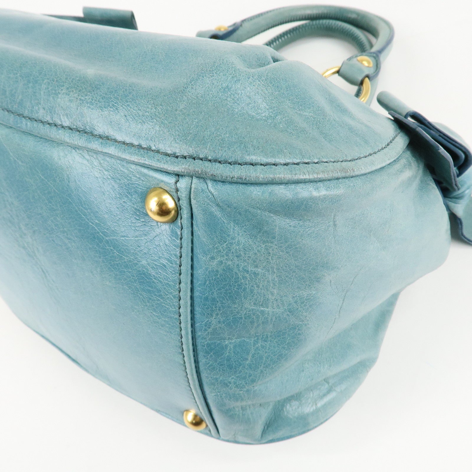 MIU MIU Leather 2Way Bag Shoulder Bag Hand Bag Blue