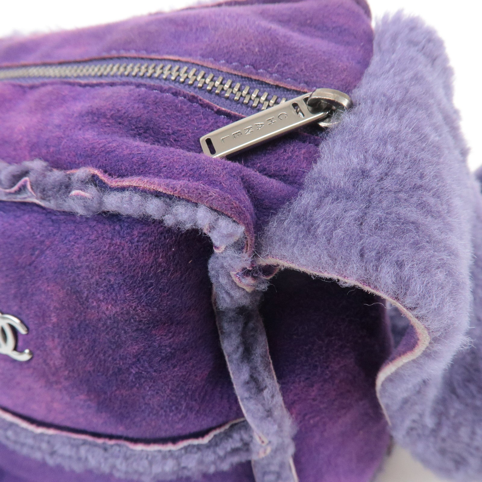 CHANEL COCO Mark Chocolate Bar Suede Mouton Shoulder Bag Purple Used