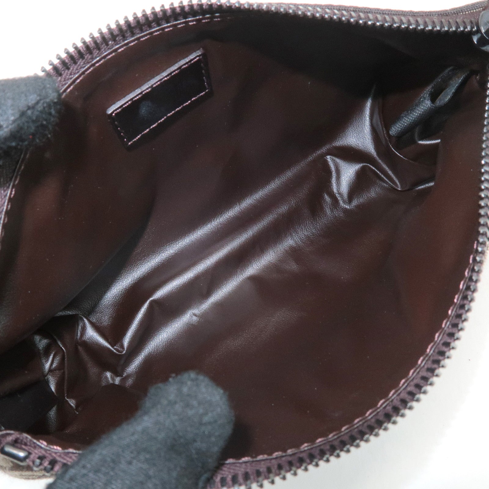 FENDI Zucchino Canvas Leather Pouch Beige Brown 7N0038 Used