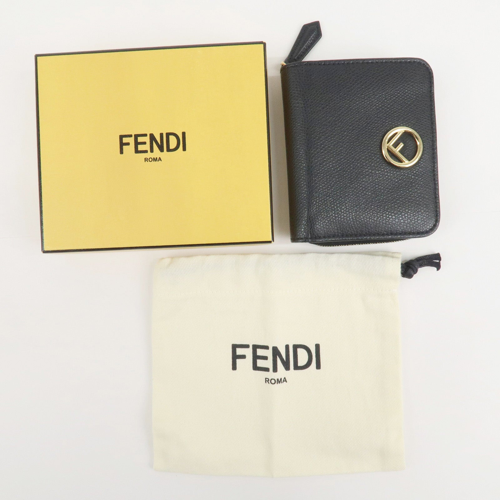 FENDI F is FENDI Leather Bi-fold Wallet Black Gold HDW 8M0407