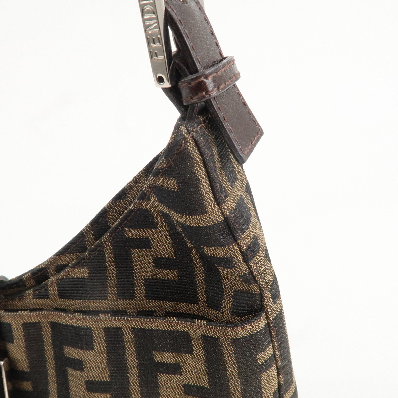 FENDI Zucca Canvas Leather Shoulder Bag Brown Black 26596