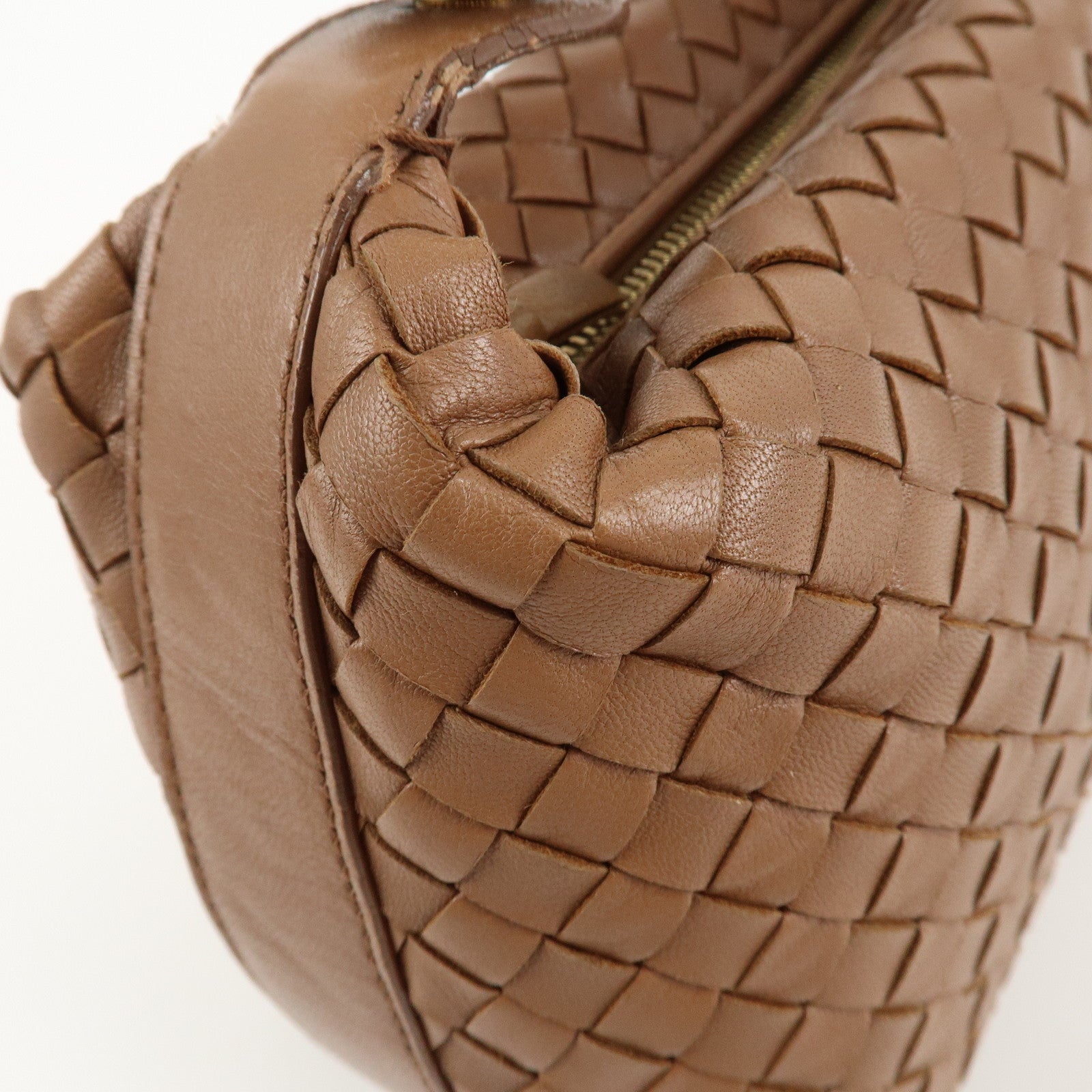 BOTTEGA VENETA Intrecciato Leather Hand Bag Gold HDW Brown Used