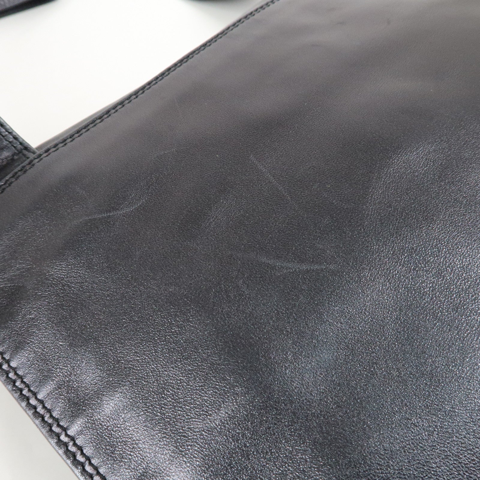 CHANEL Leather Logo Shoulder Bag Hand Bag Black Used