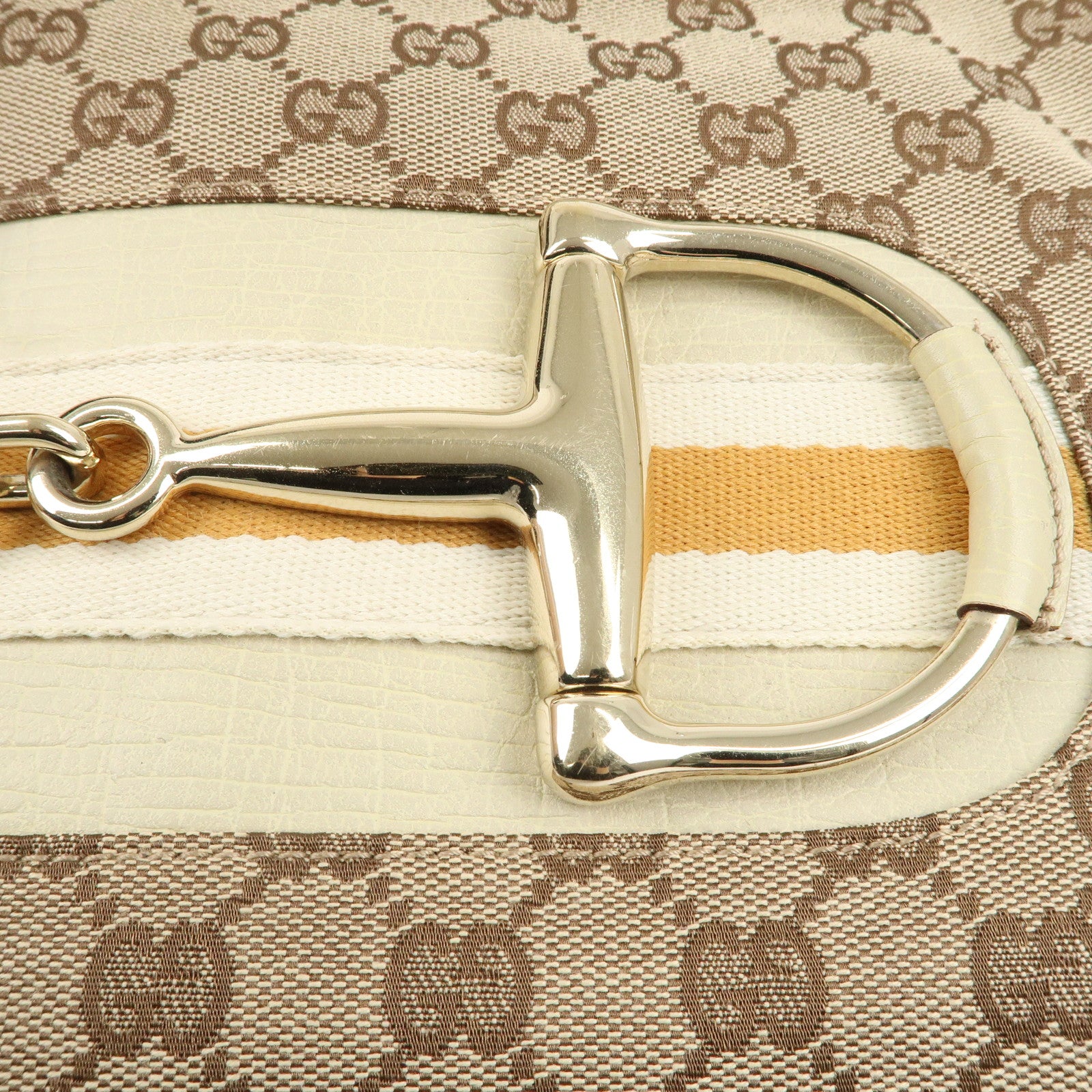 GUCCI Horsebit Sherry GG Canvas Leather Shoulder Bag 137388