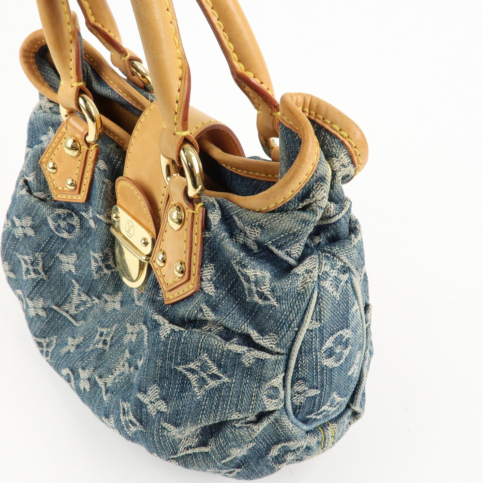 Louis Vuitton Monogram Denim Pleaty Hand Bag Blue M95020 Used