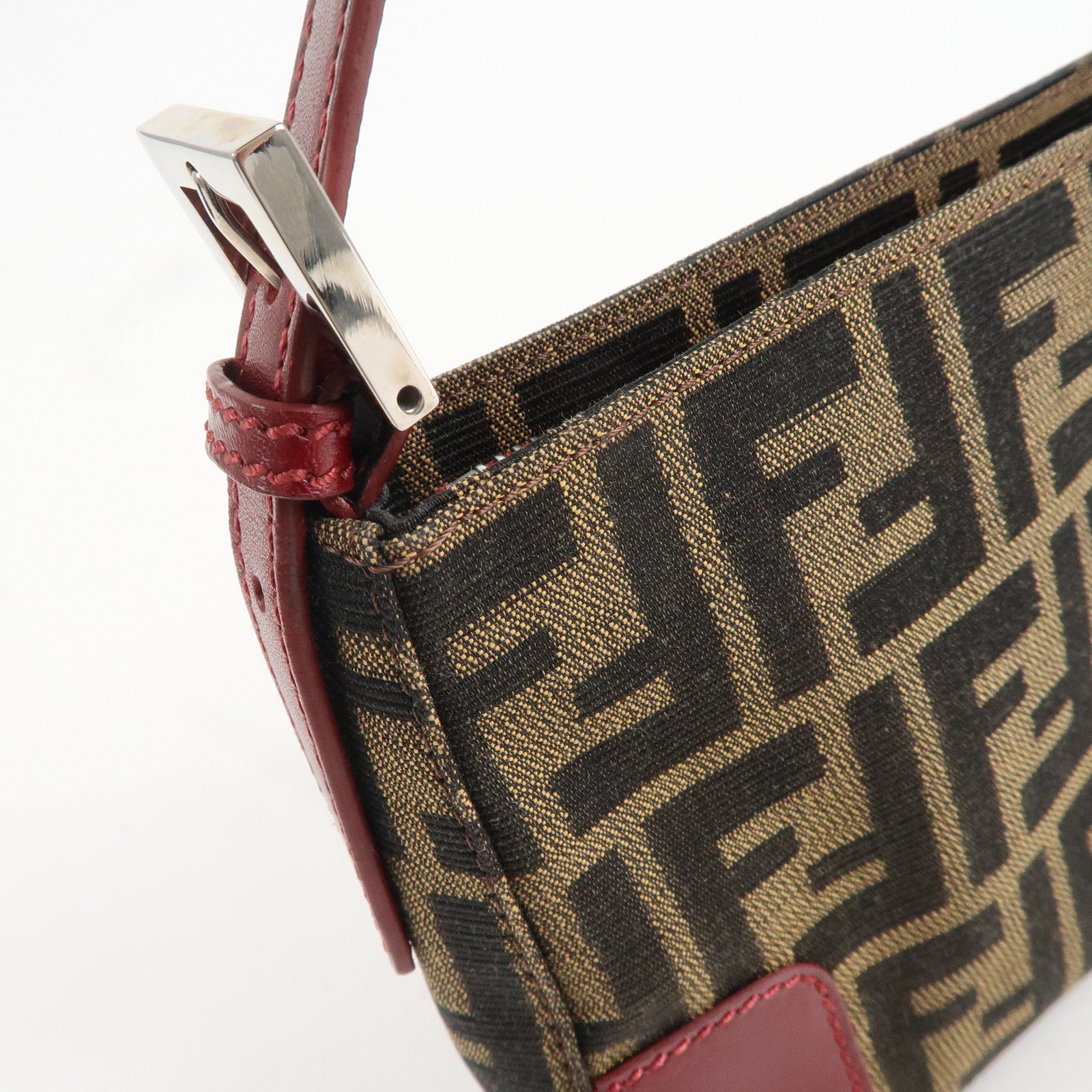 FENDI Zucca Canvas Leather Shoulder Bag Brown Black Red 8BR207