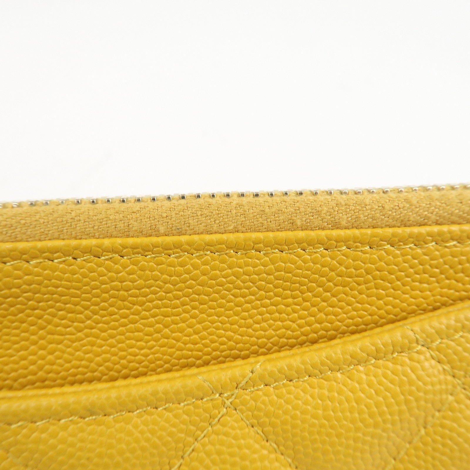 CHANEL Matelasse Caviar Skin Fragment Case Card Case Yellow Used