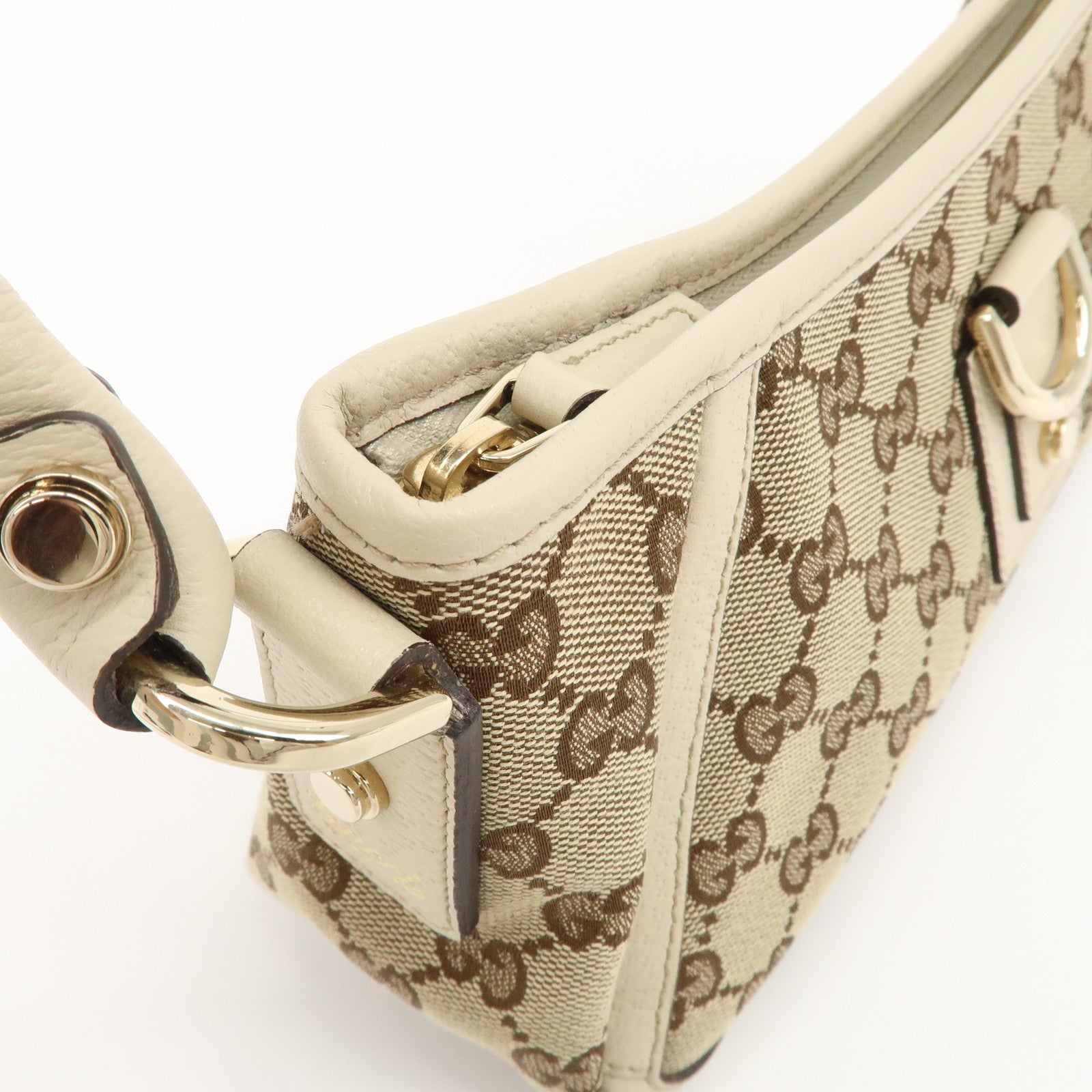 GUCCI Abbey GG Canvas Leather Shoulder Bag Beige Ivory 130939