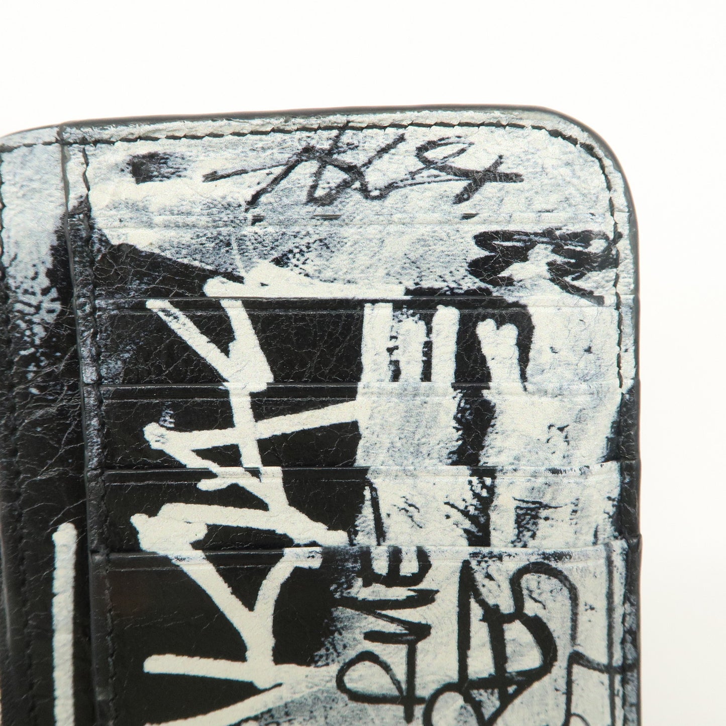BALENCIAGA Leather Graffiti  Fragment Case Coin Case Black 715185