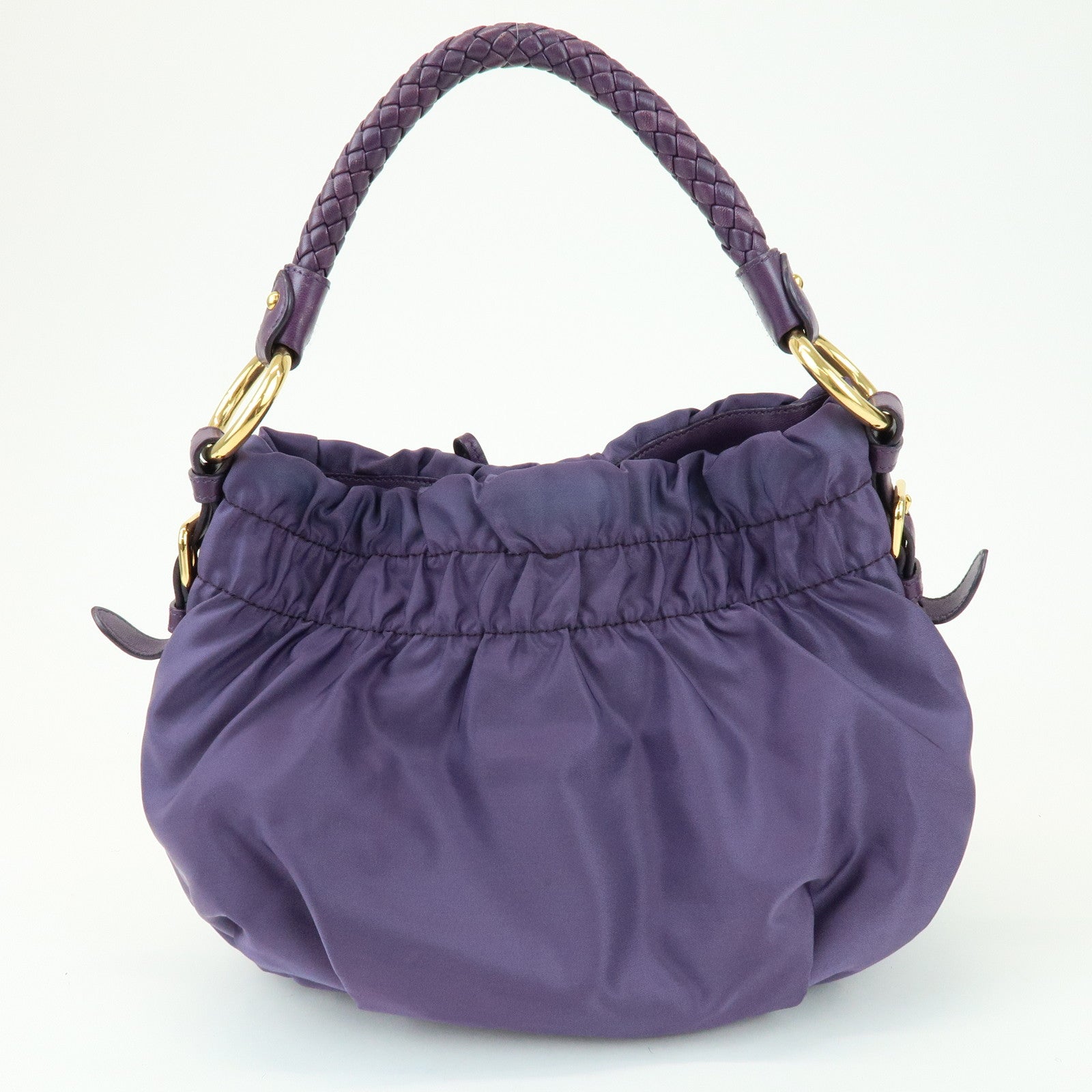 PRADA Ribbon Nylon Leather Shoulder Bag Hand Bag Purple BR4237