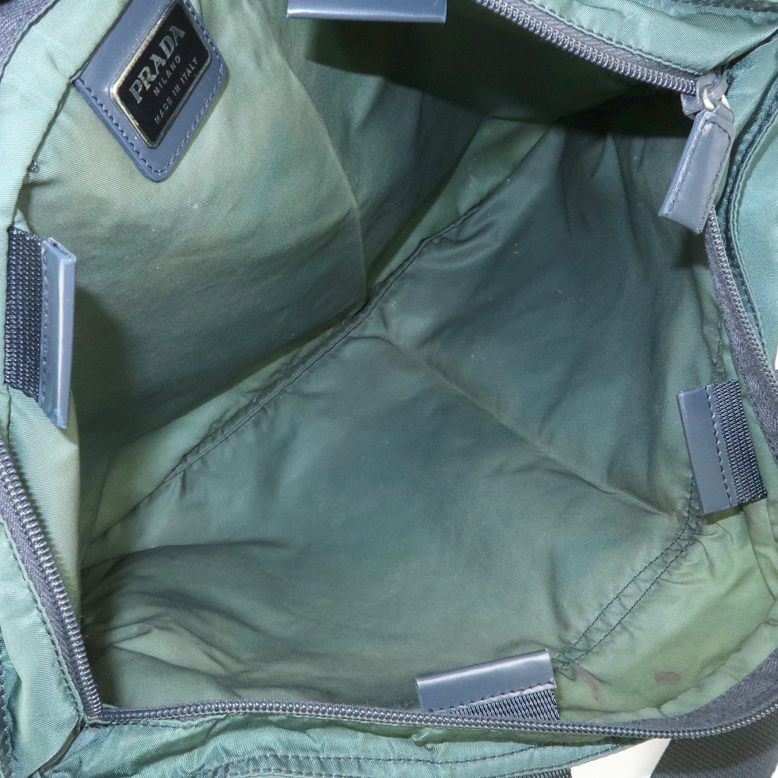 PRADA Triangle Logo Nylon Leather Tote Bag Hand Bag Moss Green