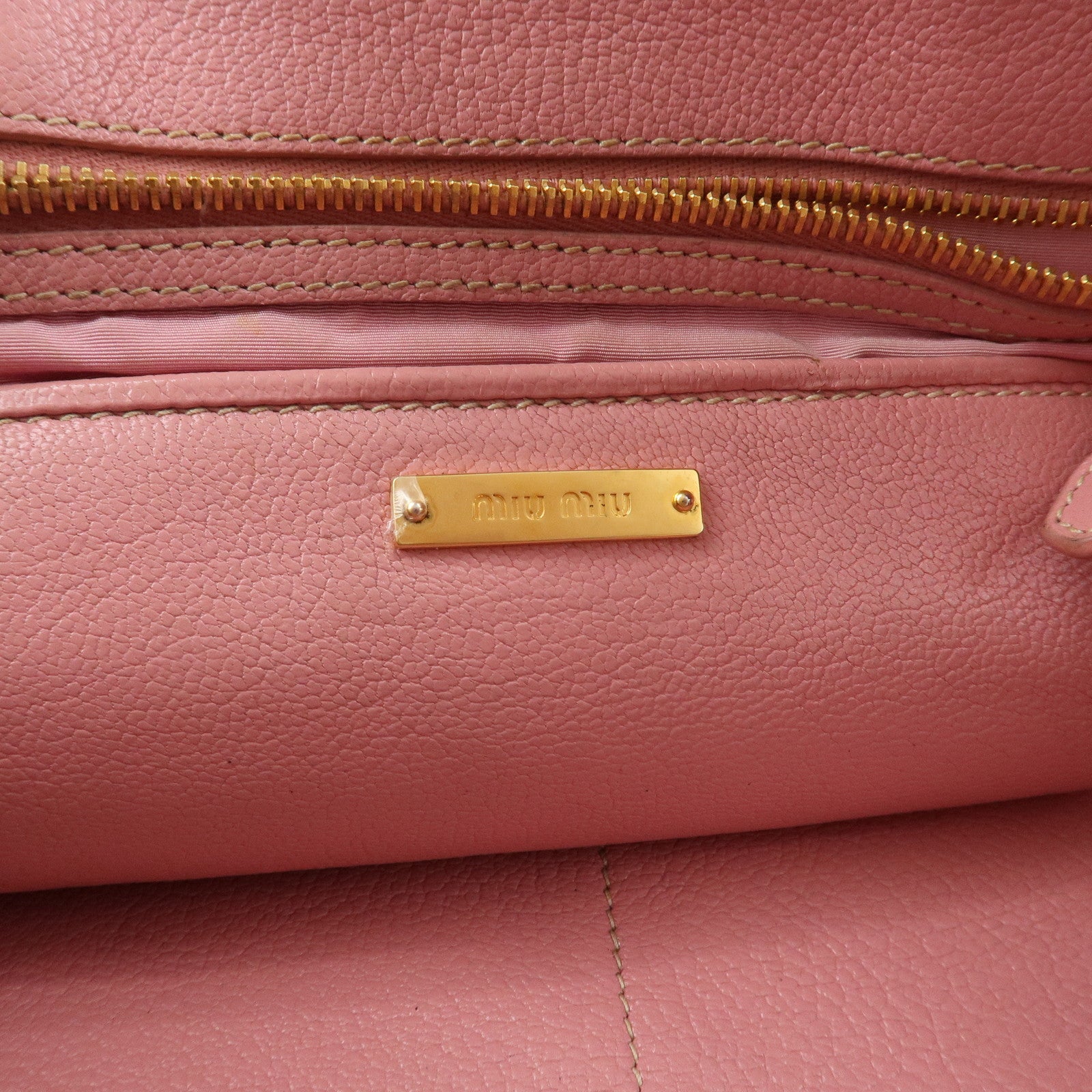 MIU MIU Logo Leather Tote Bag Hand Bag Pink