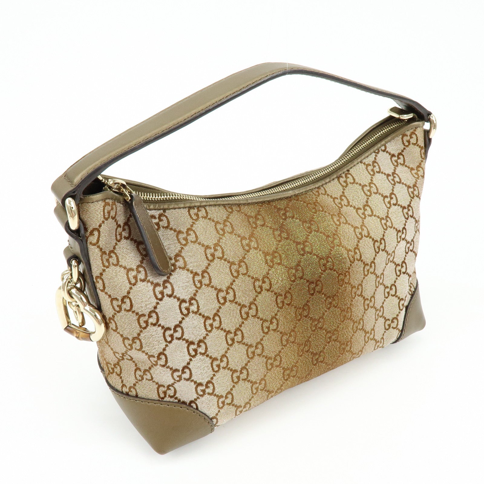 GUCCI Bamboo Lovely Heart Horsebit Shoulder Bag Beige Khaki 269959