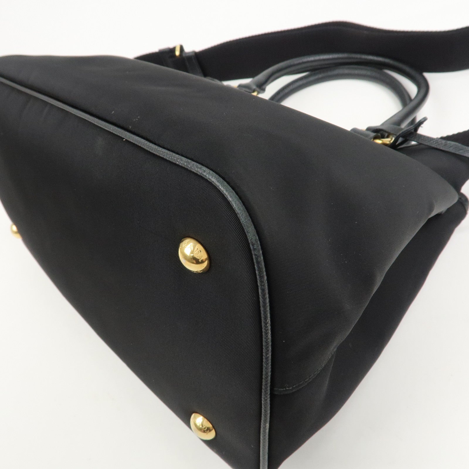 PRADA Logo Nylon Leather 2Way Hand Bag Shoulder Bag Black 1BA173