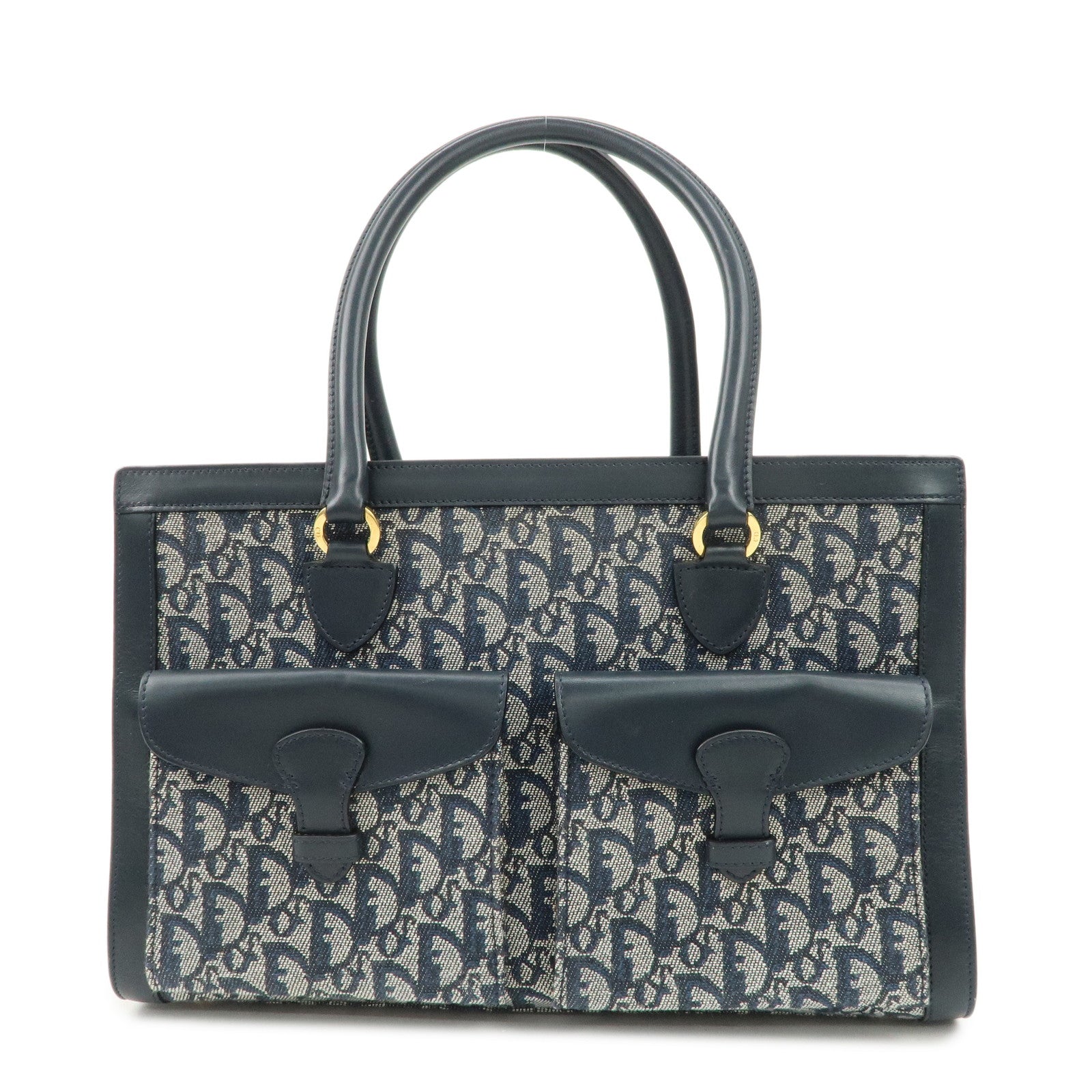 Christian Dior Trotter Canvas Leather Tote Bag Hand Bag Navy Used