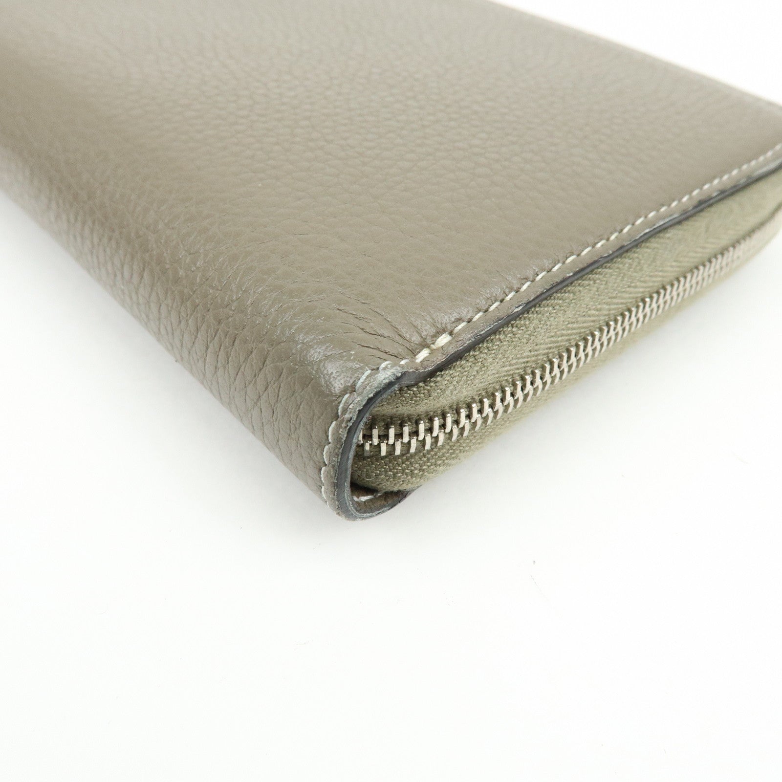 CELINE Logo Claf Leather Round Zippy Long Wallet Greige Beige