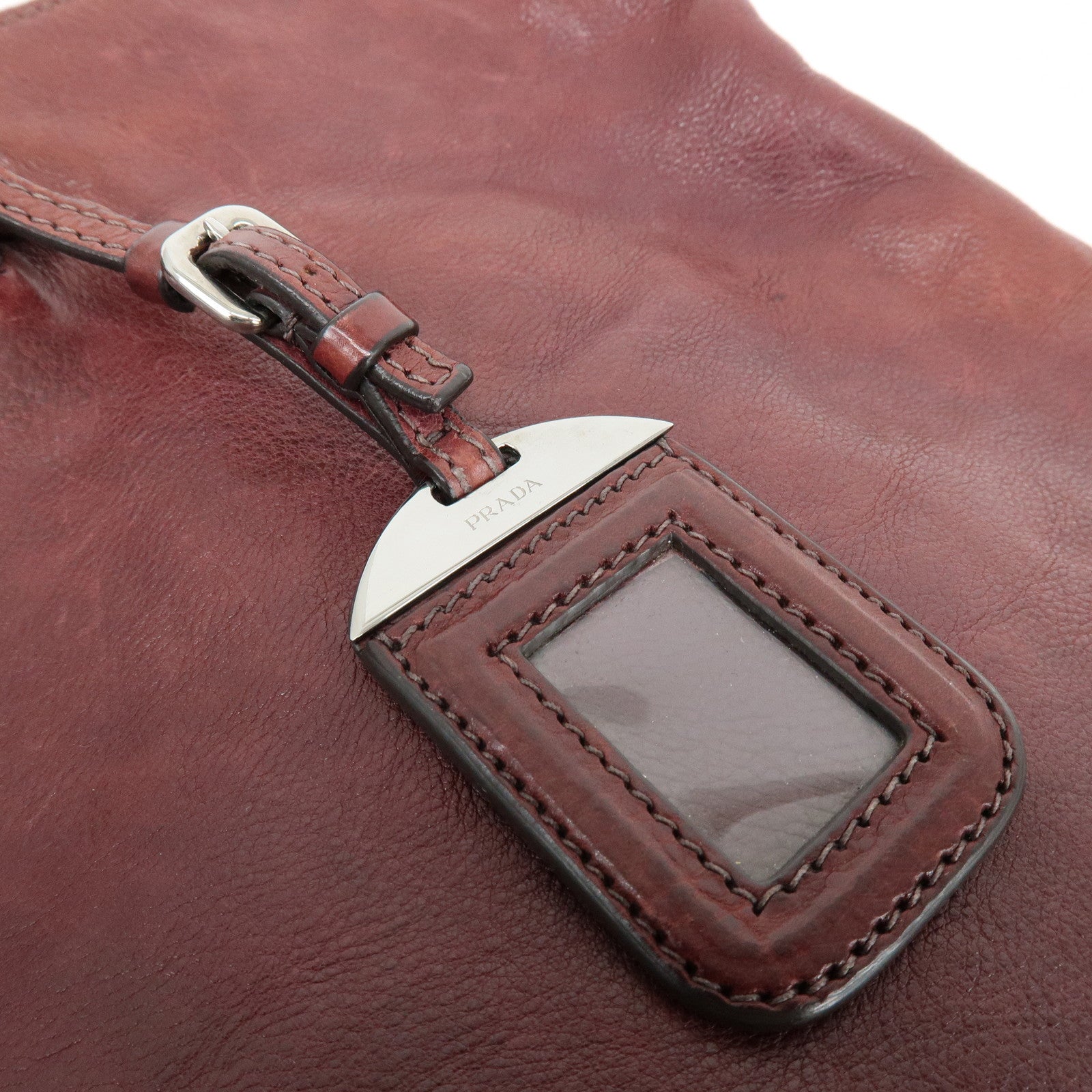 PRADA Triangle Logo Gradation Leather Tote Bag Hand Bag Bordeaux