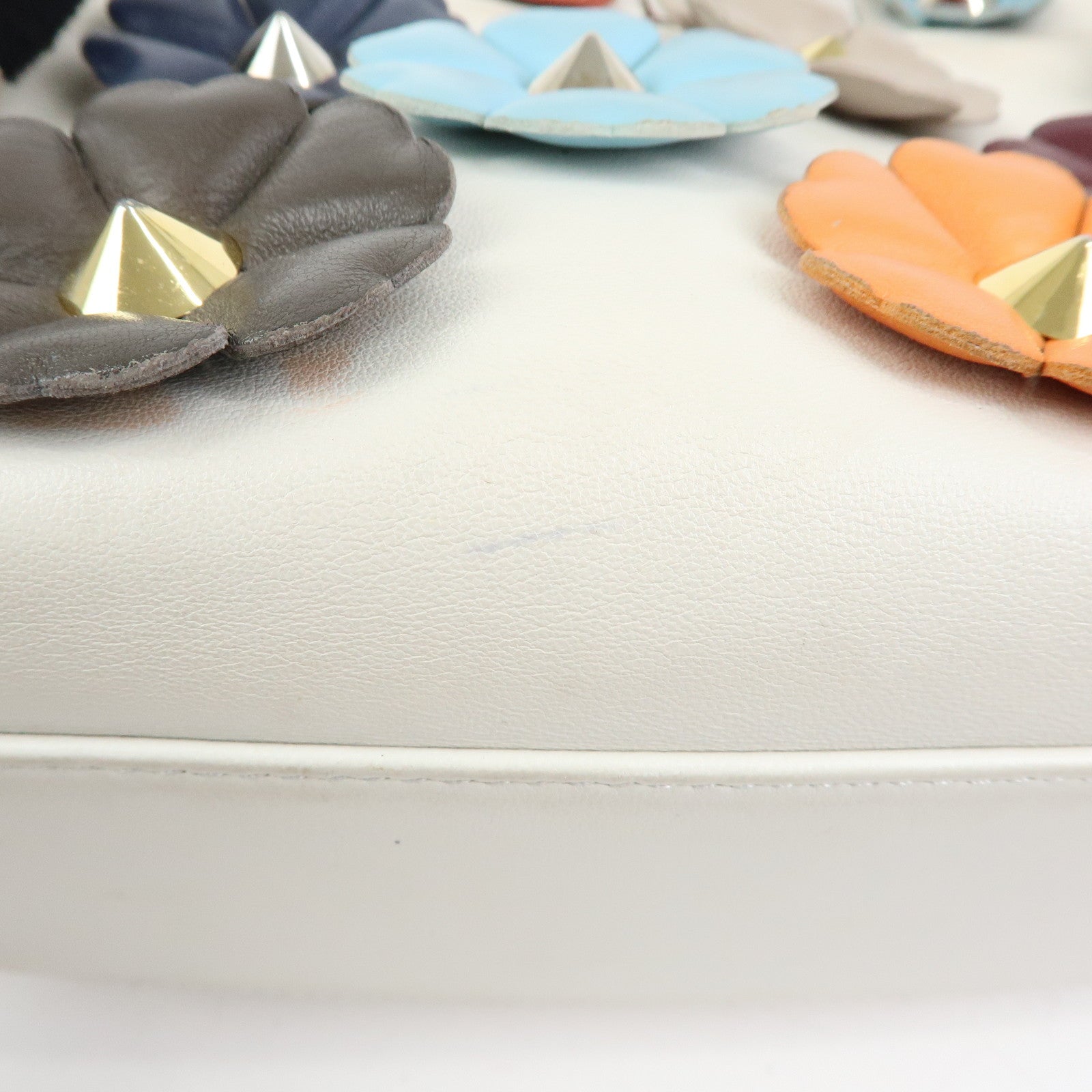 FENDI Peekaboo Mini 2Way Shoulder Bag Hand Bag Flower Ivory 8BN244