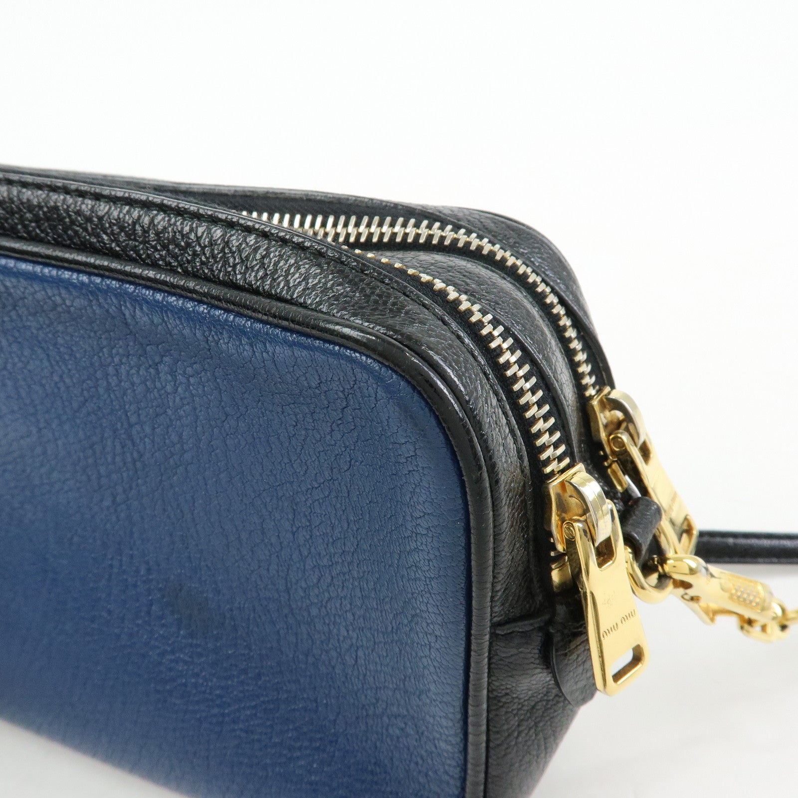 MIU MIU Logo Leather Shoulder Bag Crossbody Bag Blue Black