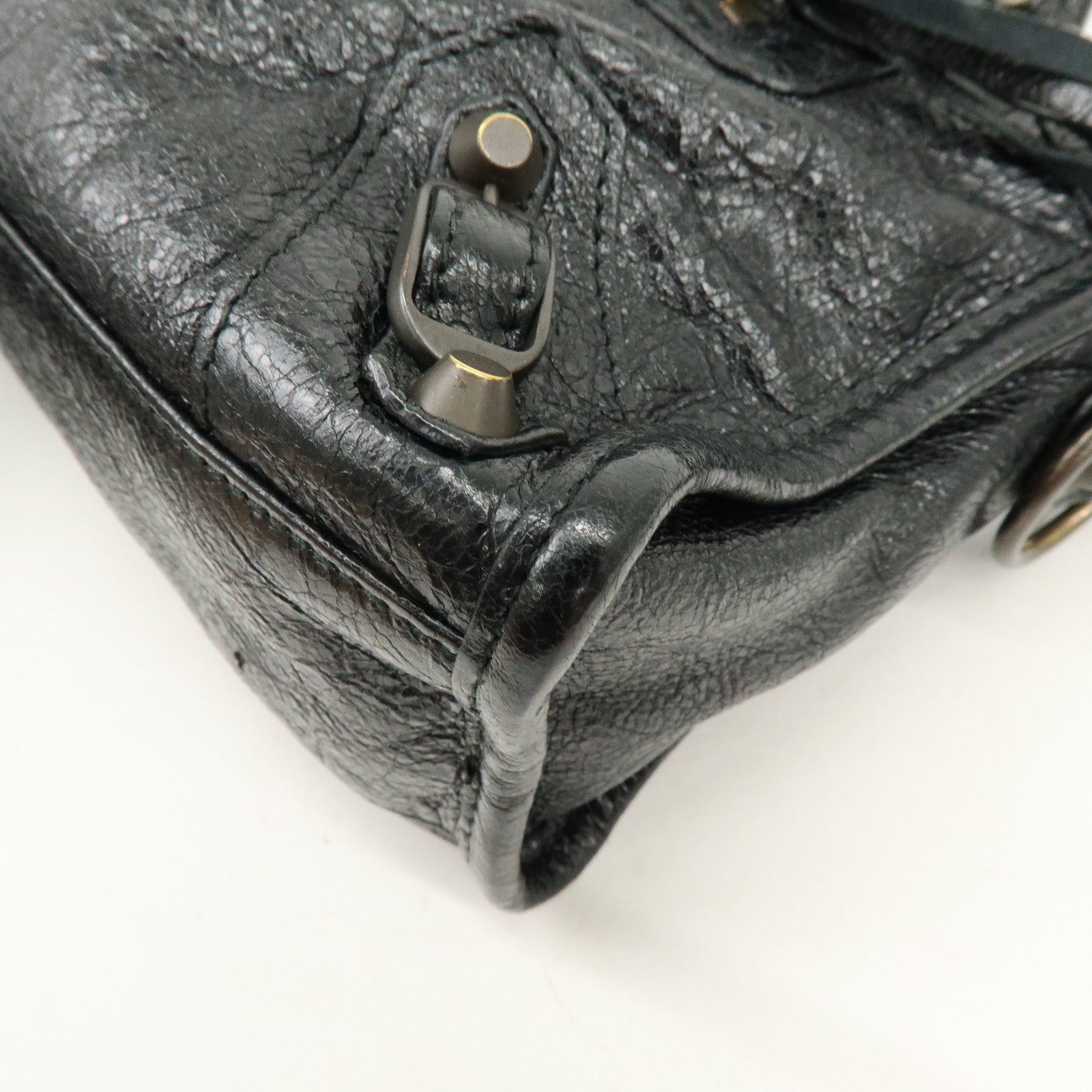 BALENCIAGA Classic Mini City Leather 2Way Hand Bag Black 300295