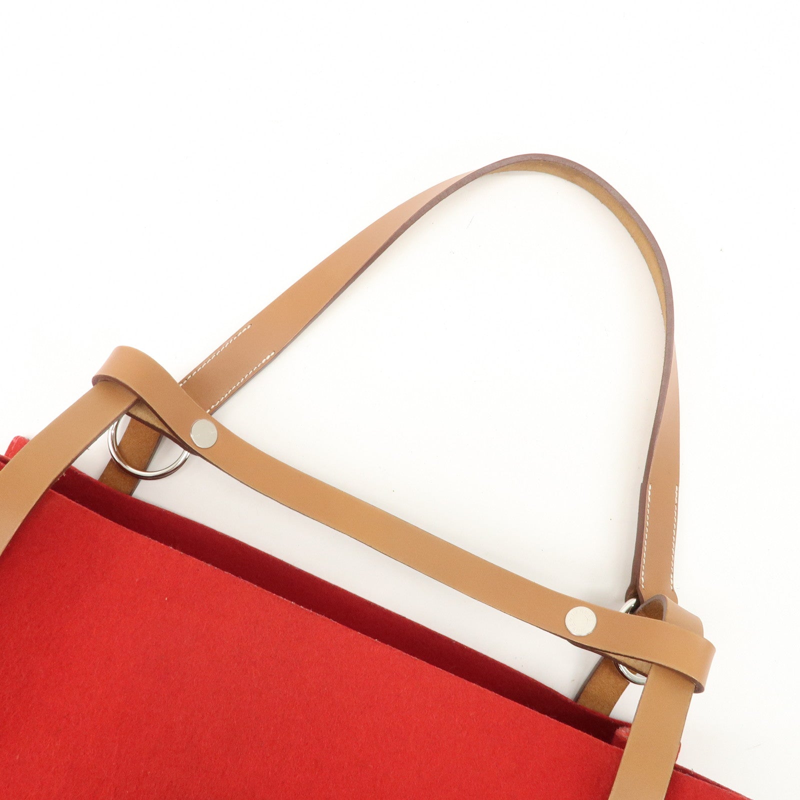 HERMES Leather Felt Cabalicol P Stamped Shoulder Bag Beige Red Used