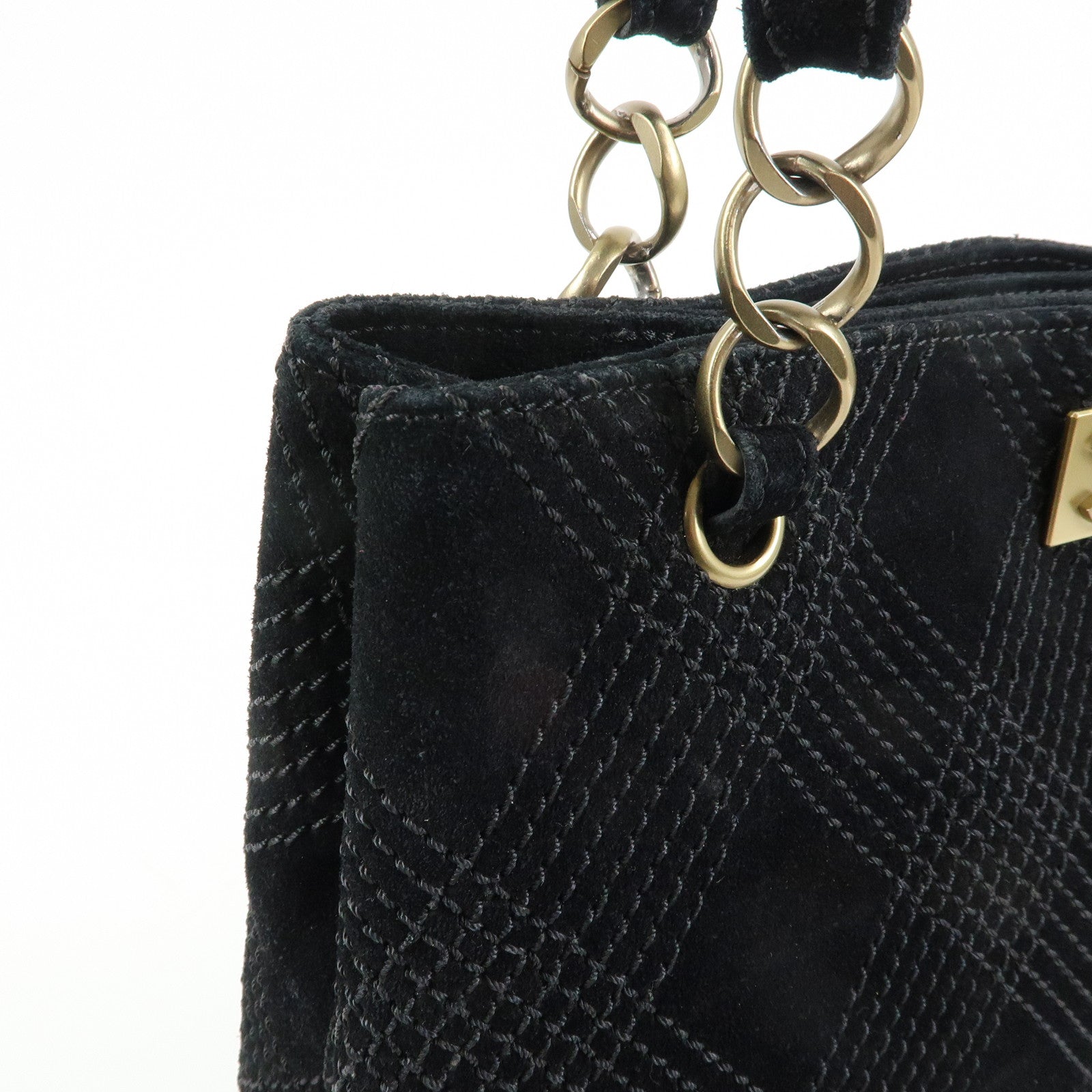 CHANEL COCO Mark Wild Stitch Suede Lamb Skin Tote Bag Black