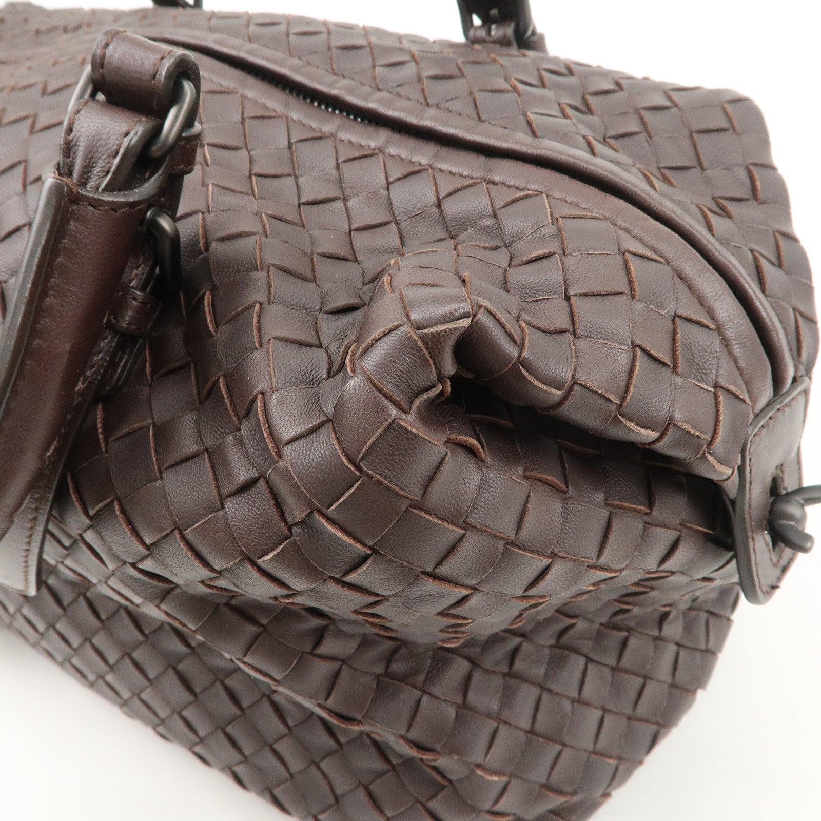 BOTTEGA VENETA Intrecciato Montaigne Leather Boston Bag Brown 173398 Used